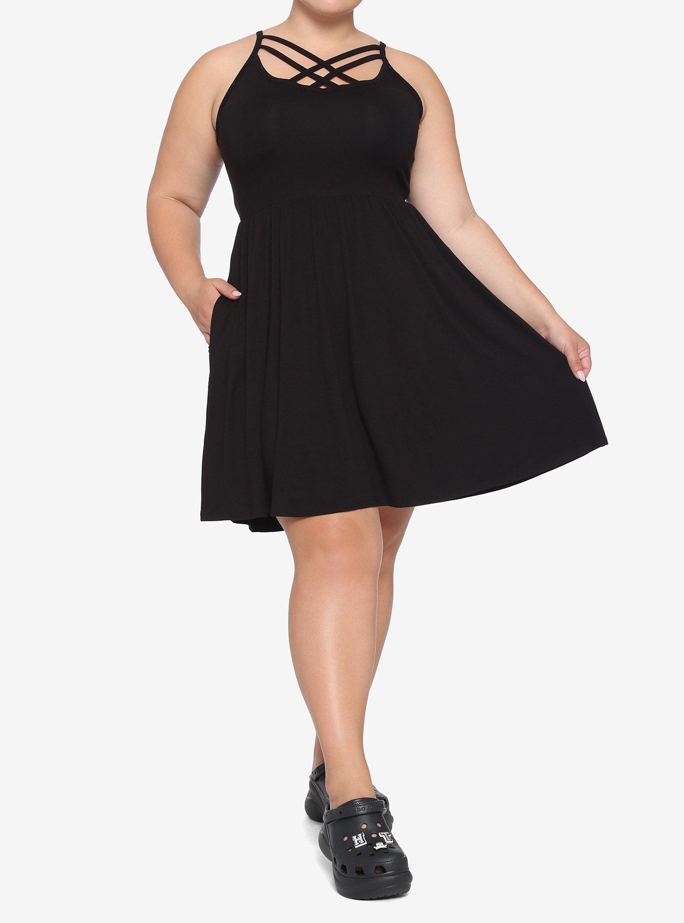 Black Front Strappy Dress Plus Size, BLACK, alternate