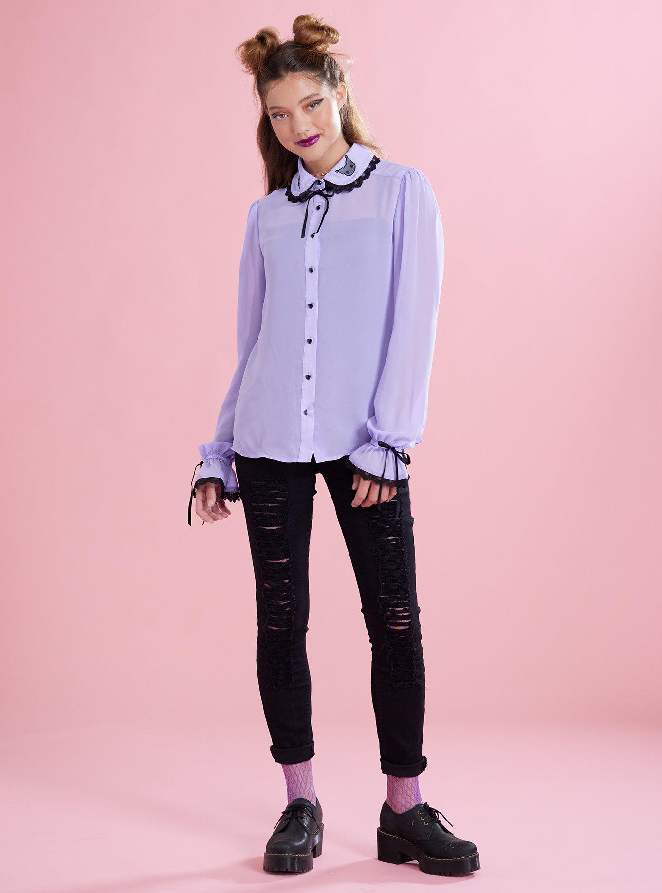 Kuromi Lavender Sheer Woven Long-Sleeve Top, PURPLE, alternate