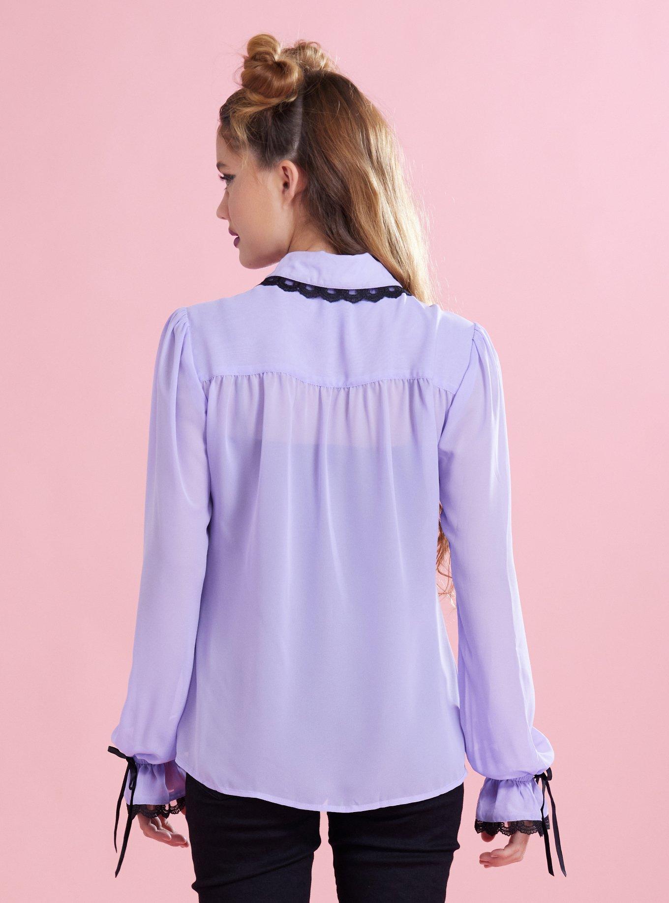 Kuromi Lavender Sheer Woven Long-Sleeve Top, PURPLE, alternate