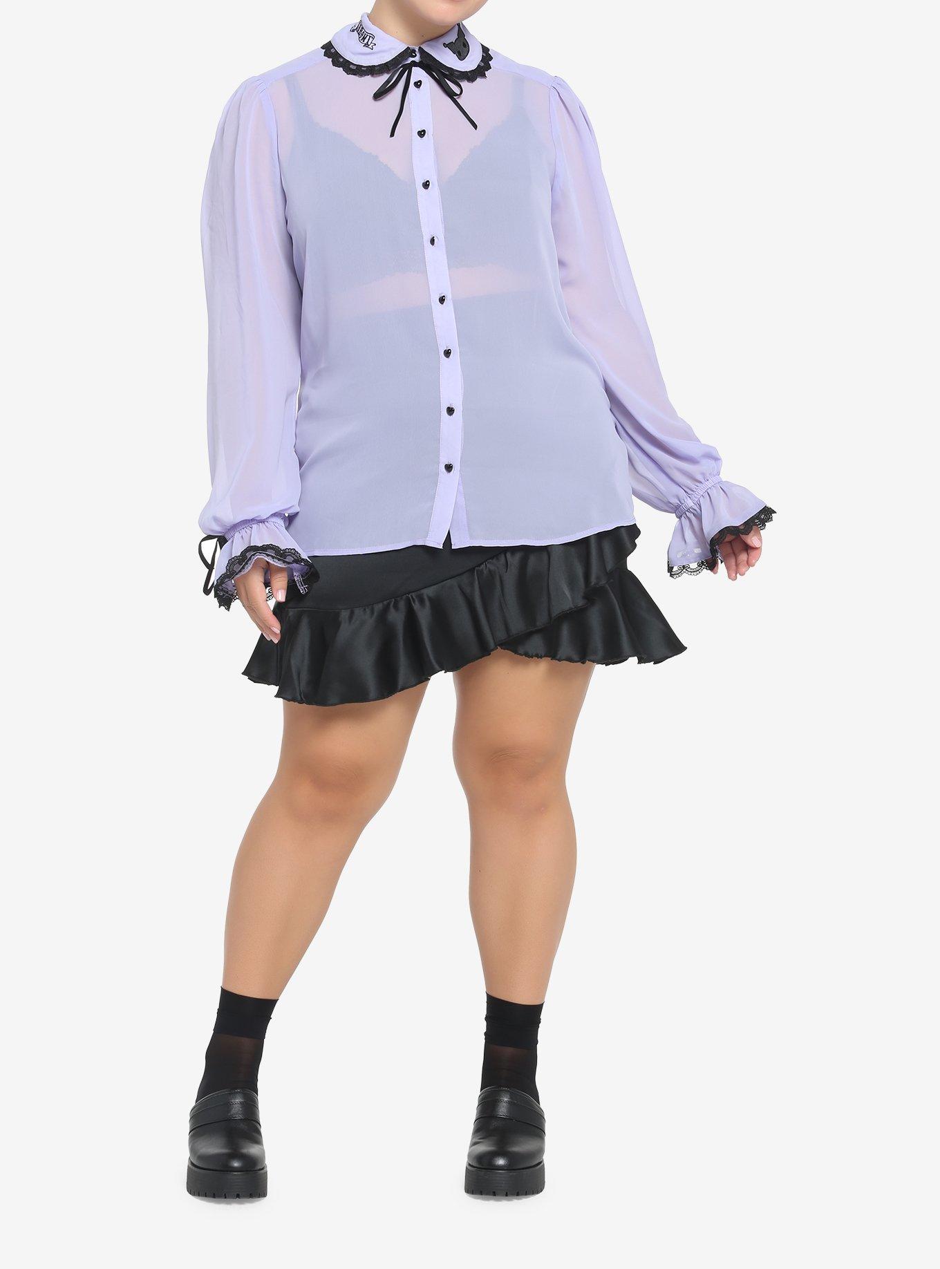 Kuromi Lavender Sheer Woven Long-Sleeve Top Plus Size, PURPLE, alternate