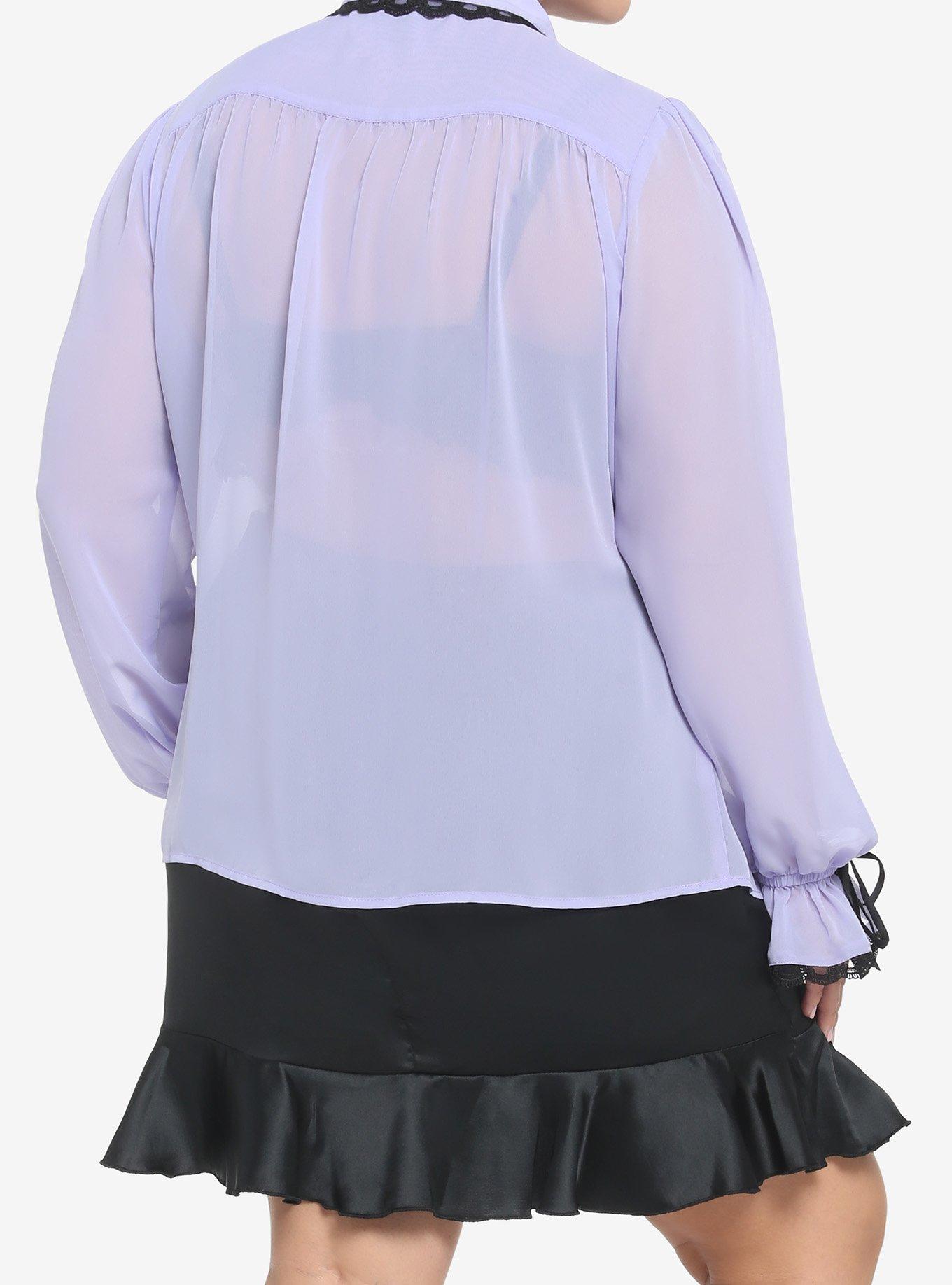 Kuromi Lavender Sheer Woven Long-Sleeve Top Plus Size, PURPLE, alternate