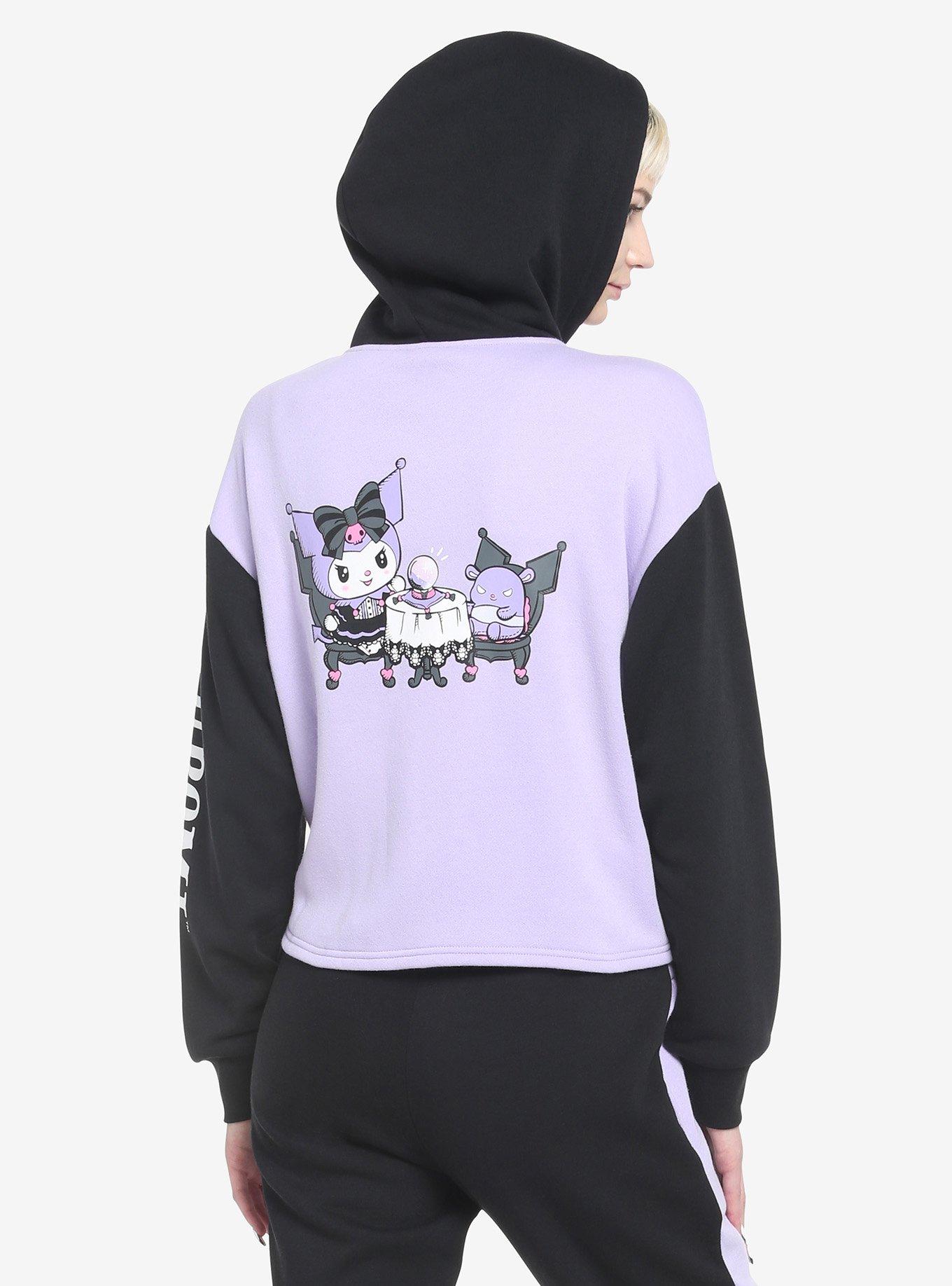 Kuromi Fortune Teller Color-Block Skimmer Hoodie, BLACK  PURPLE, alternate