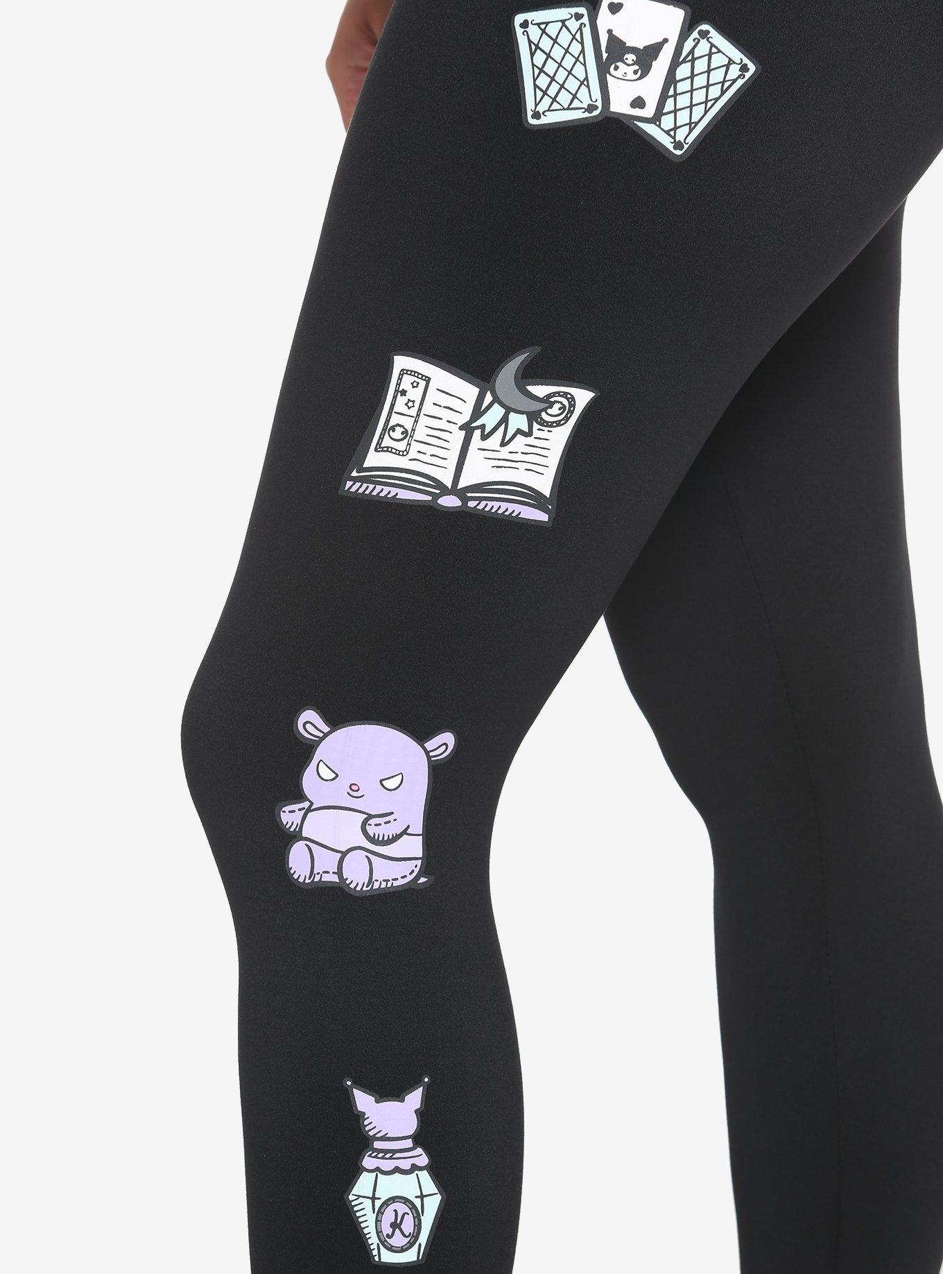 Kuromi Fortune Teller Leggings Plus Size, BLACK  PURPLE, alternate