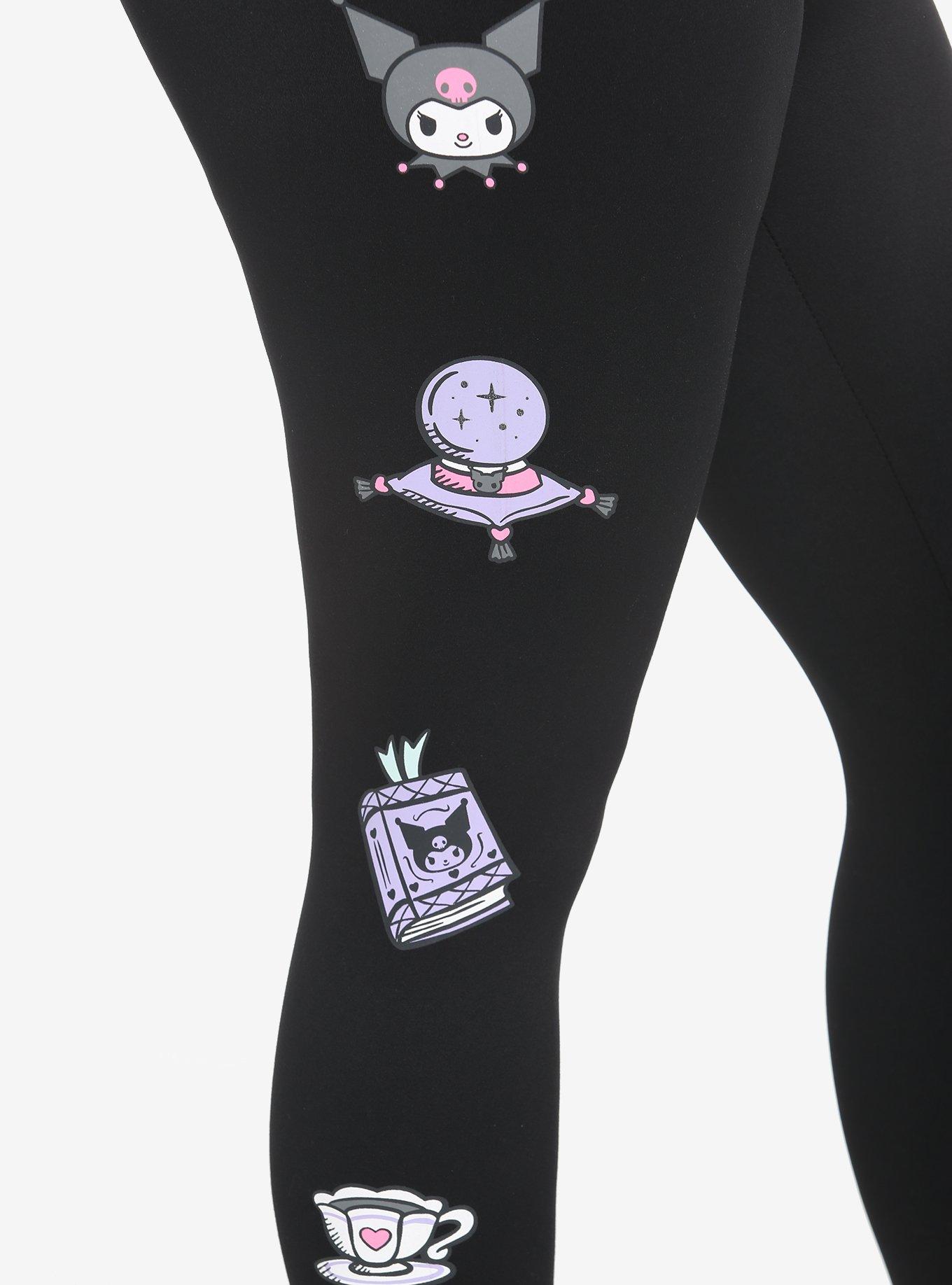 Kuromi Fortune Teller Leggings Plus Size, BLACK  PURPLE, alternate