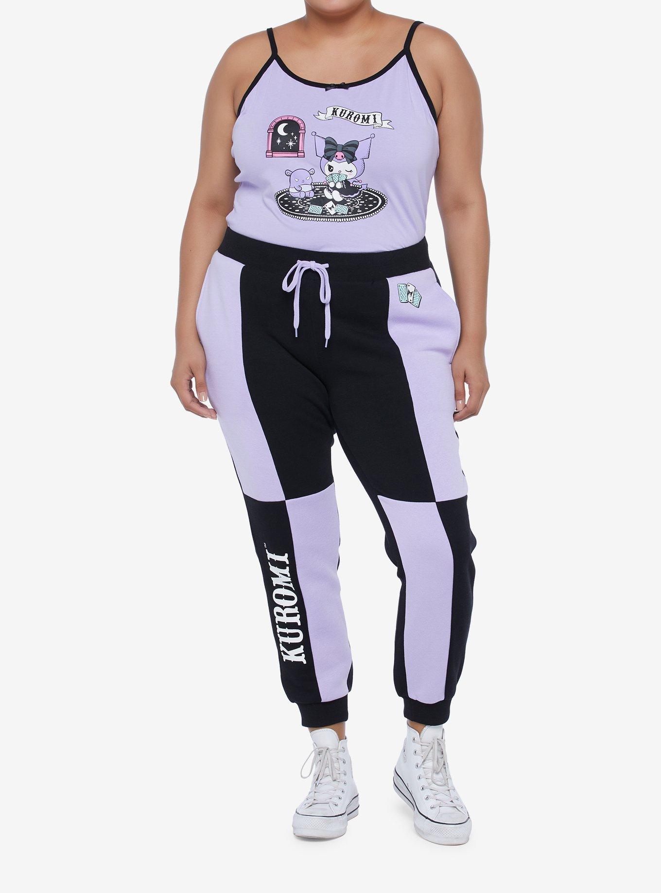 Kuromi Fortune Teller Color-Block Sweatpants Plus Size, BLACK  PURPLE, alternate