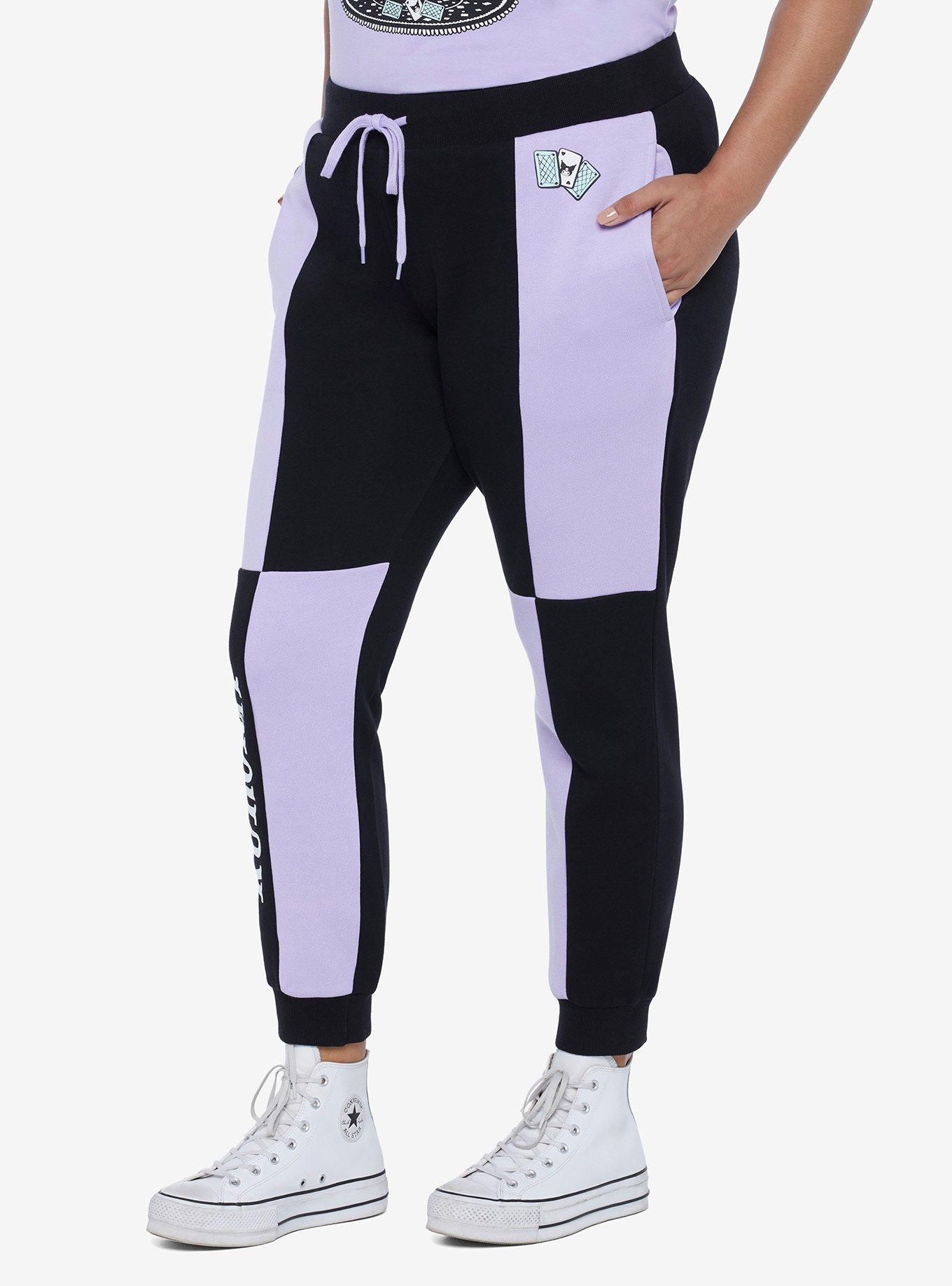 Kuromi Fortune Teller Color-Block Sweatpants Plus Size, BLACK  PURPLE, alternate