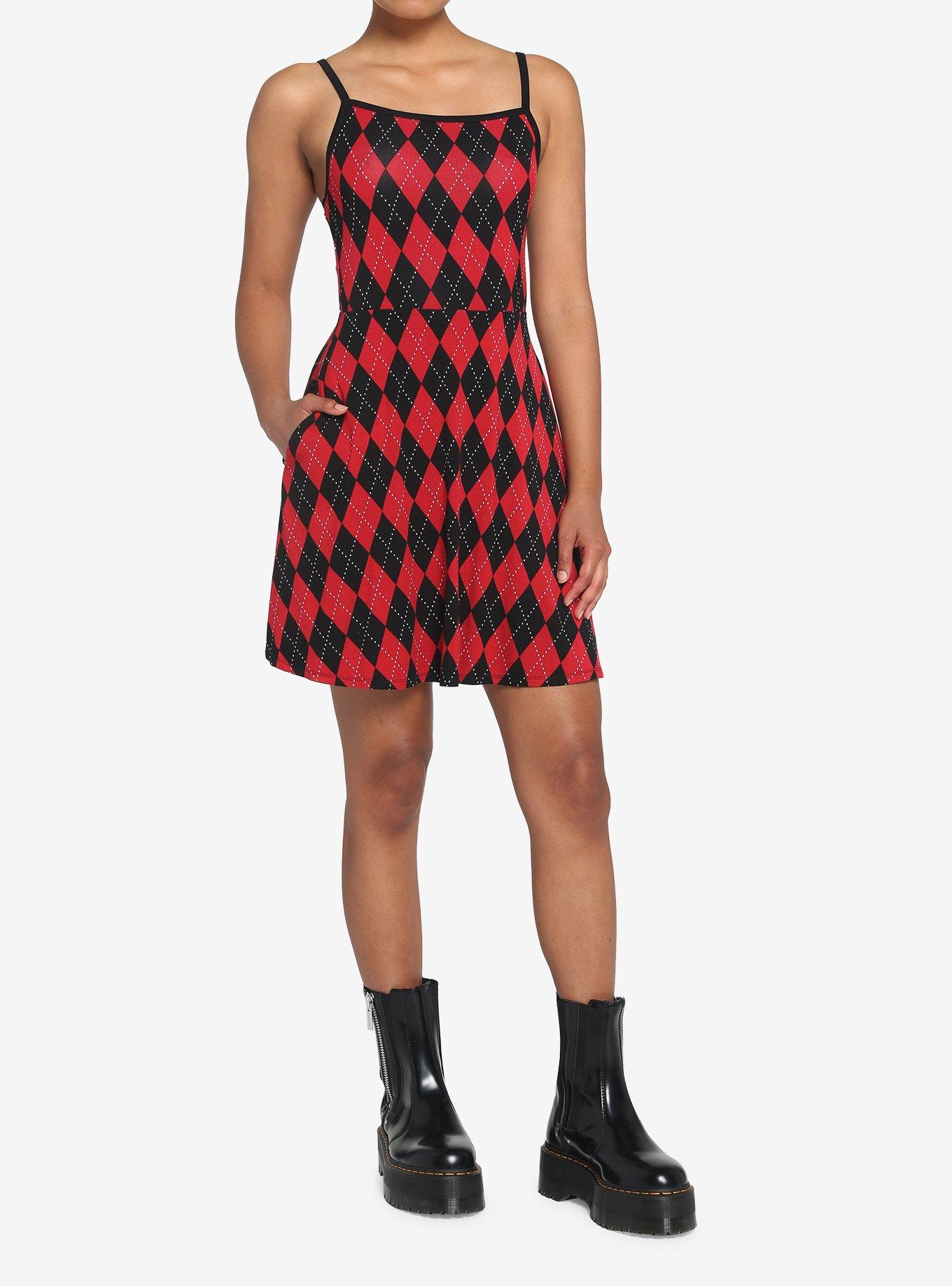 Red & Black Argyle Dress, , hi-res