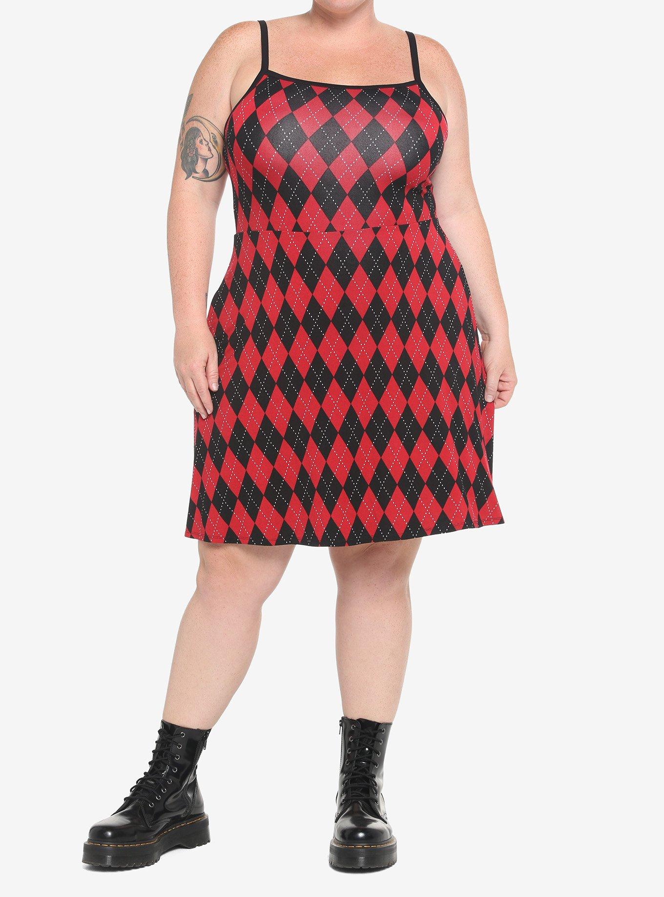 Red & Black Argyle Dress Plus Size, , hi-res
