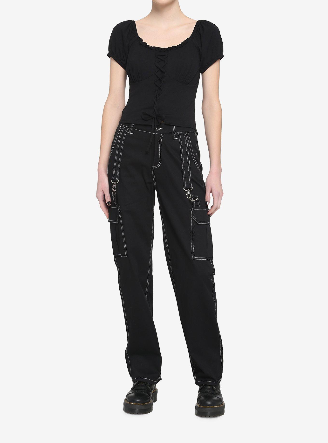 Black Rose Lace Girls Crop Top, BLACK, alternate