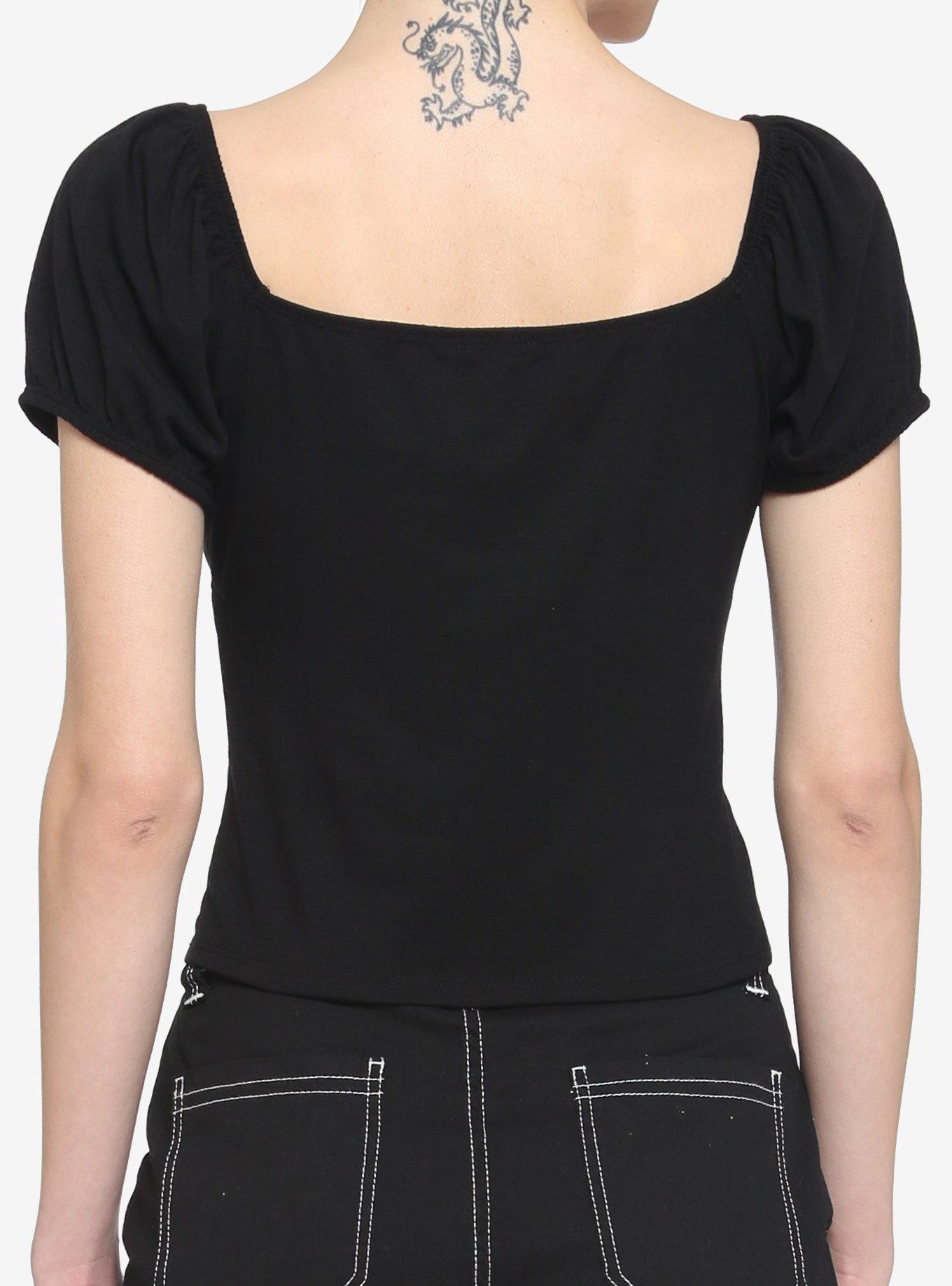 Black Rose Lace Girls Crop Top, BLACK, alternate