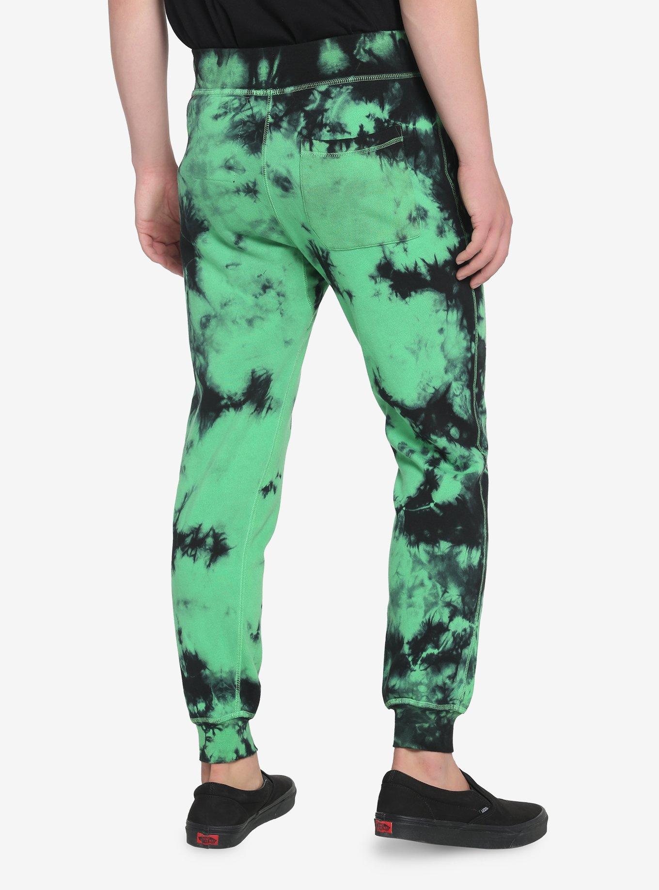 Japanese Text Icons Tie-Dye Sweatpants, GREEN, alternate