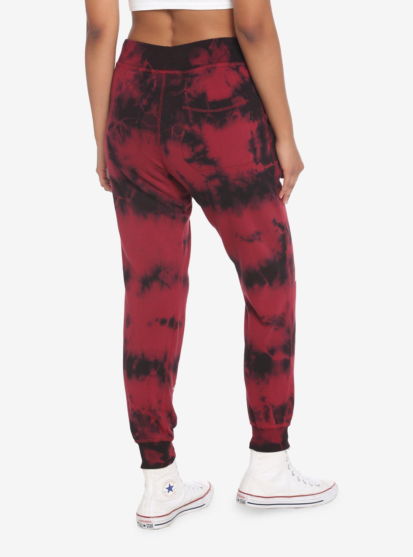 Red Emo Tie-Dye Girls Sweatpants, RED, alternate
