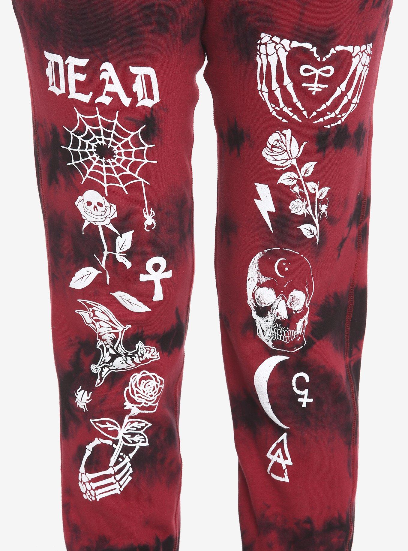 Red Emo Tie-Dye Girls Sweatpants, RED, alternate