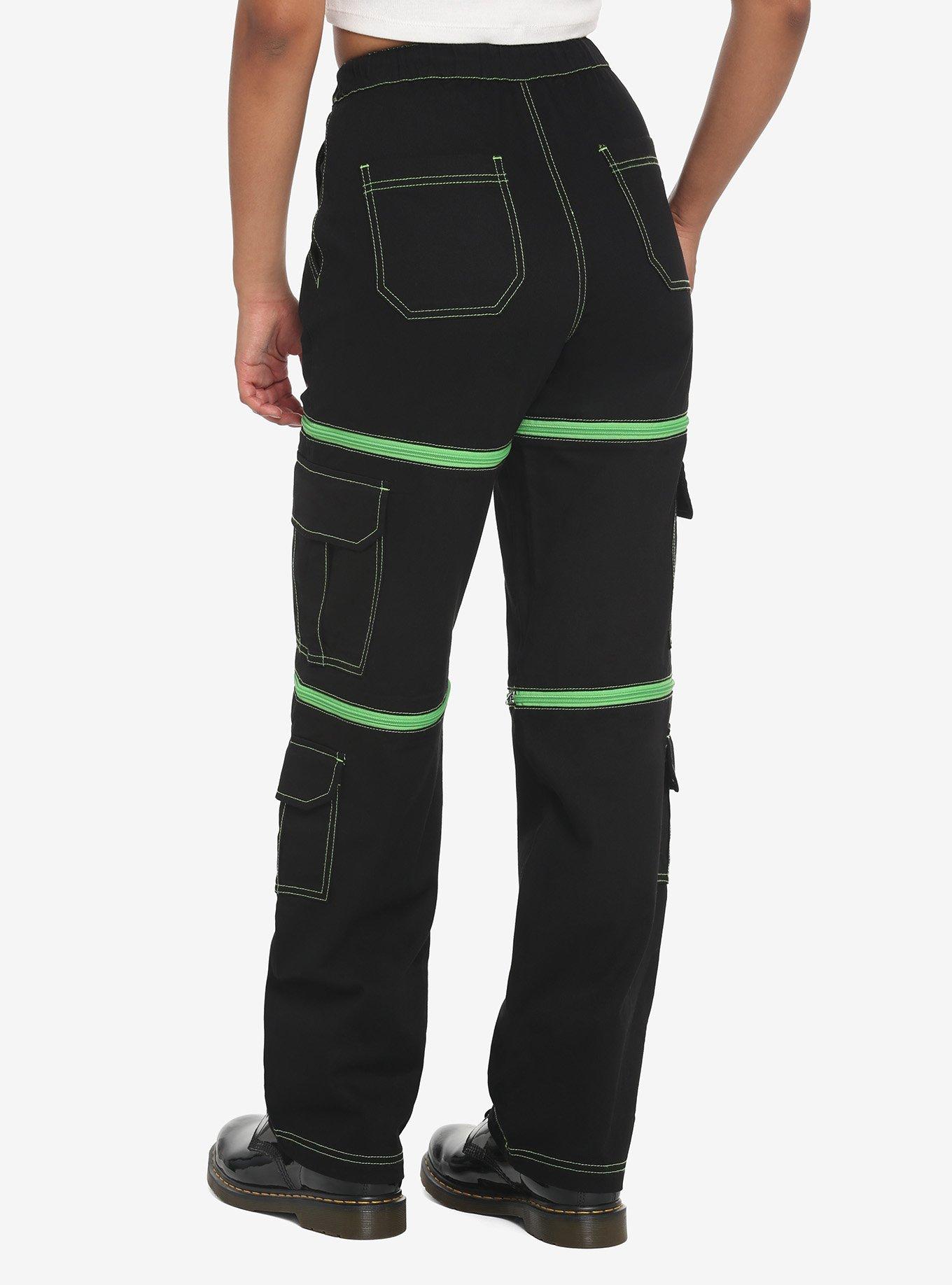 Black & Green Zip-Off Carpenter Pants, BLACK, alternate
