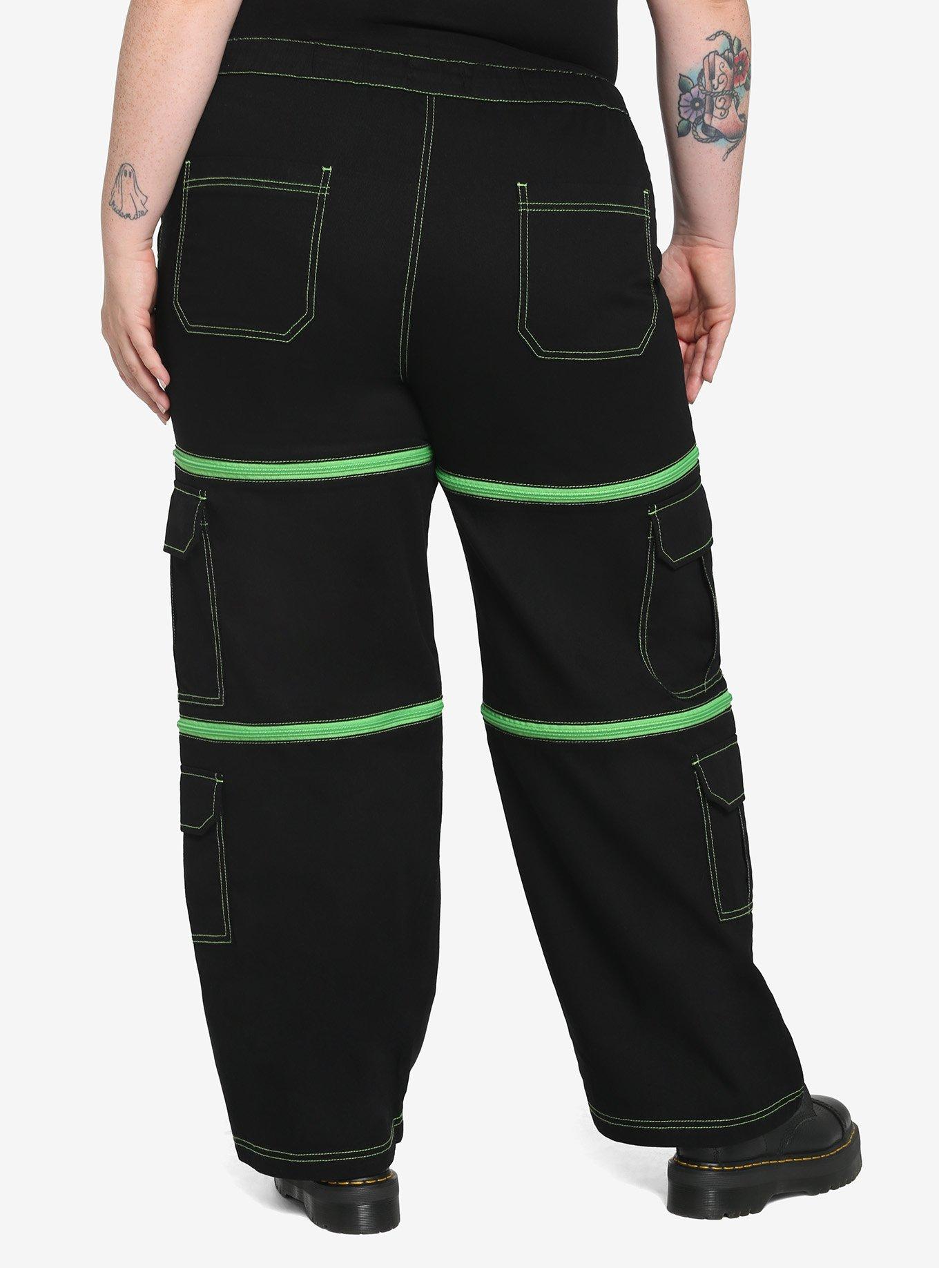 Black & Green Zip-Off Carpenter Pants Plus Size, BLACK, alternate