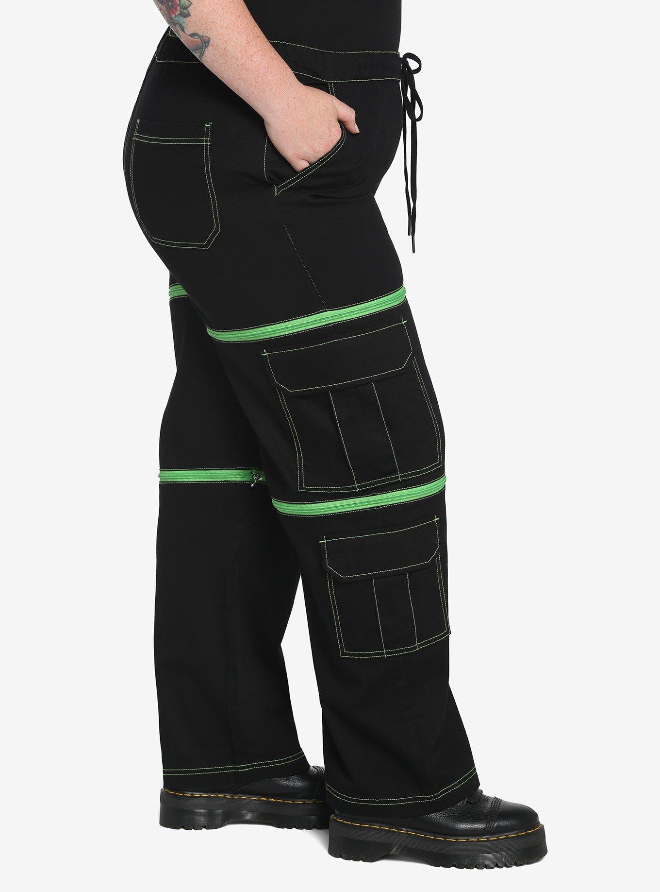 Black & Green Zip-Off Carpenter Pants Plus Size, BLACK, alternate