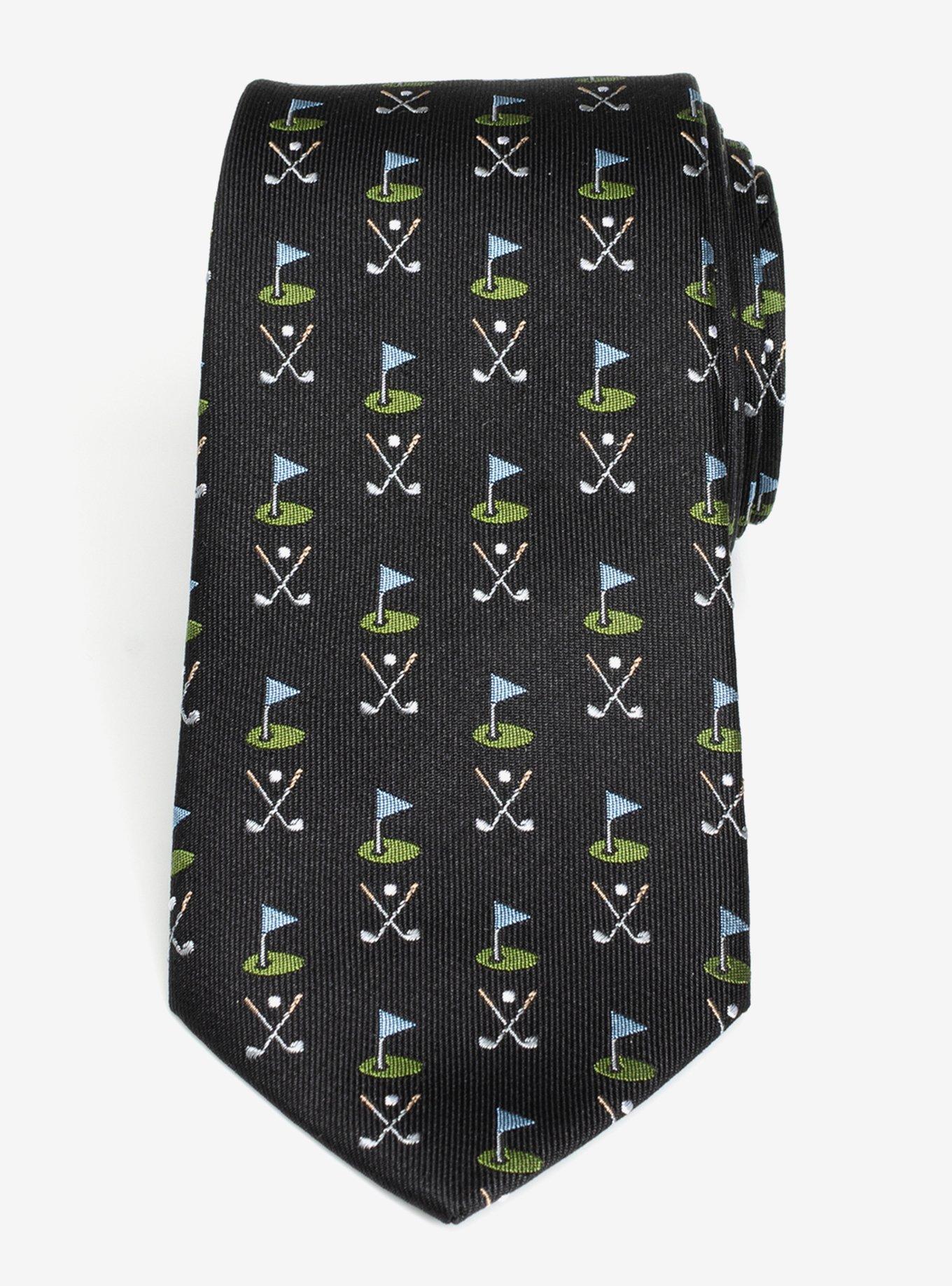 Golf Course Black Silk Men's Tie, , alternate