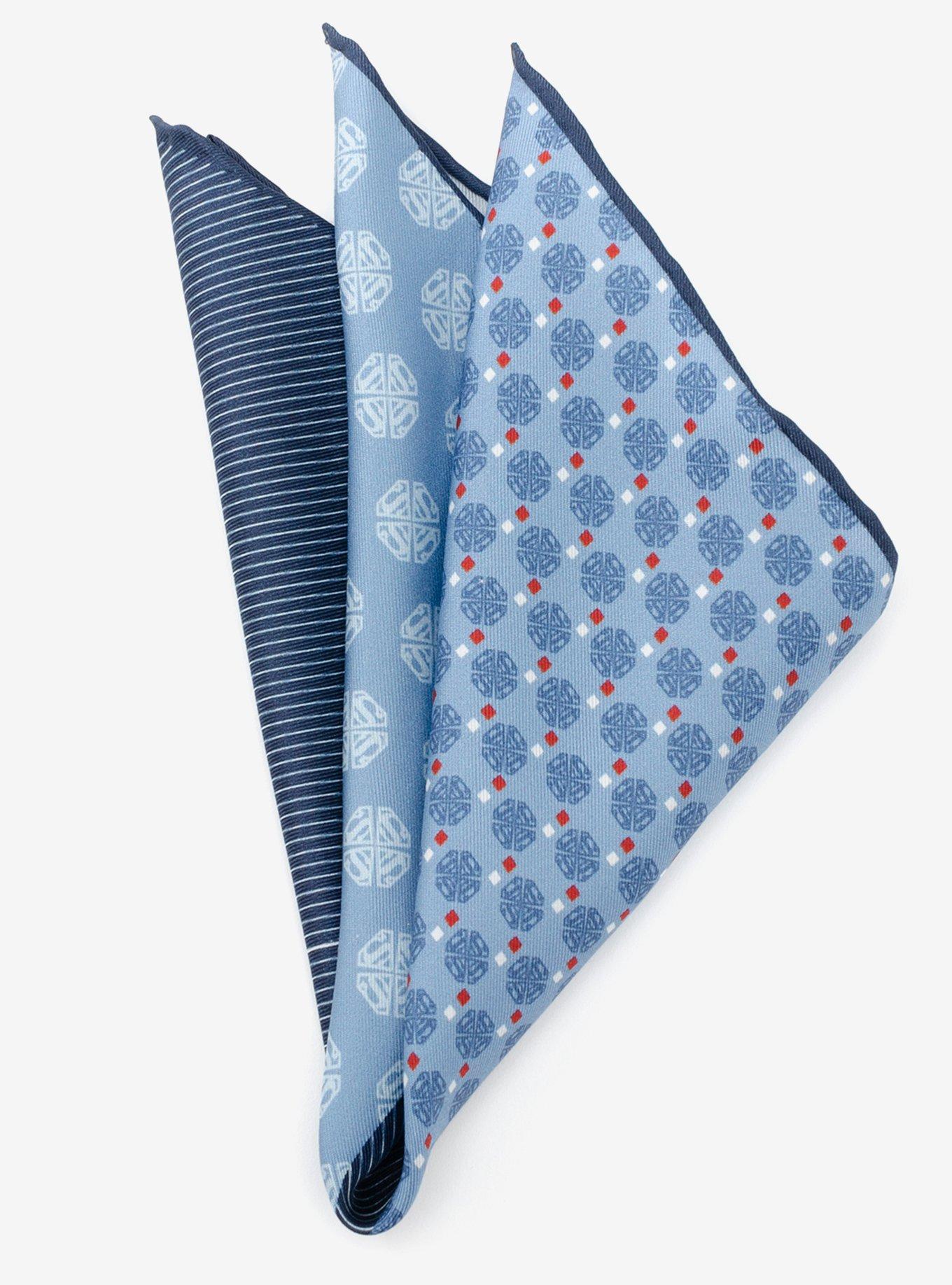 DC Comics Superman Multi Motif Blue Pocket Square, , hi-res