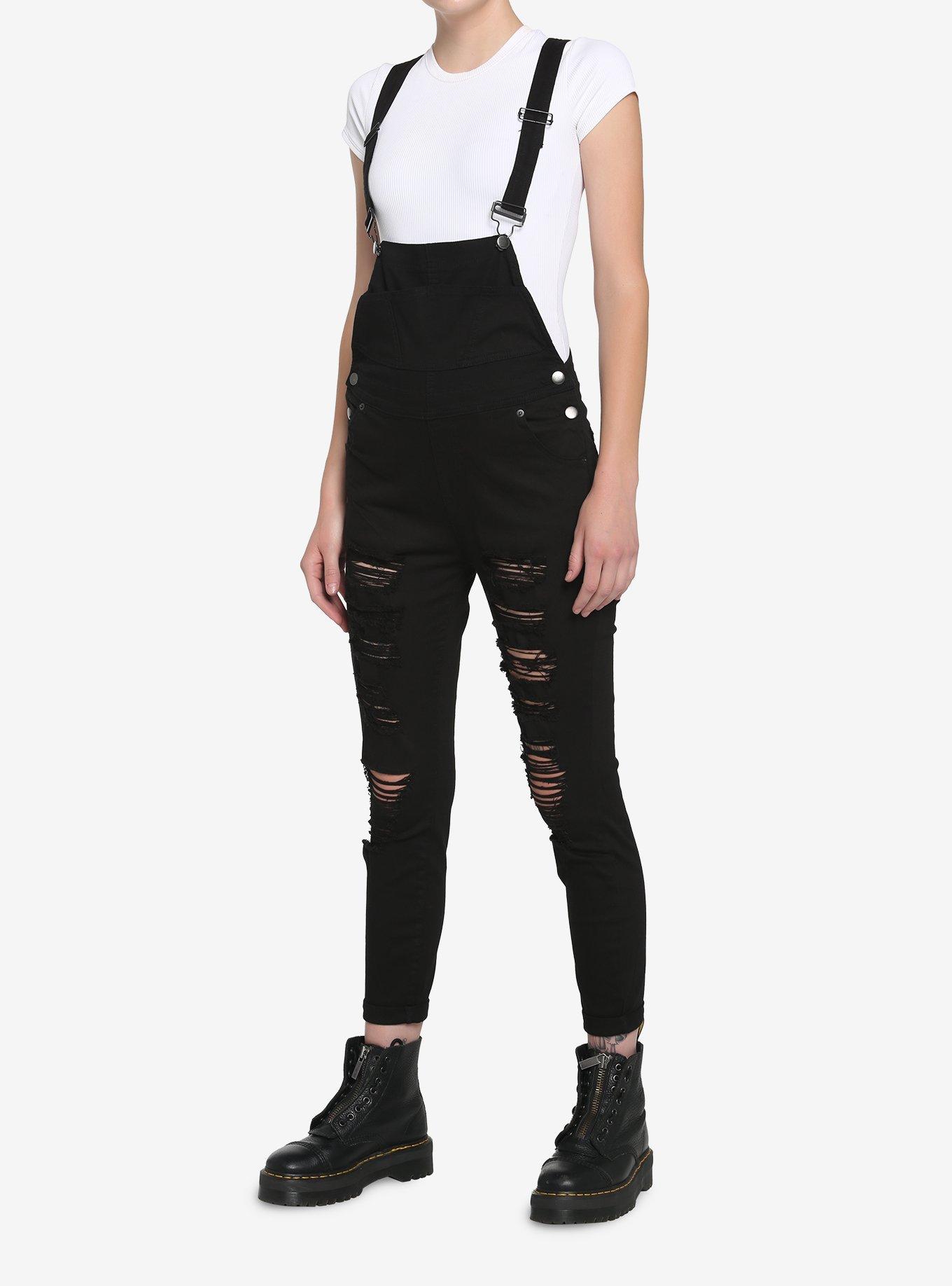 Black Destressed Overalls, BLACK, alternate