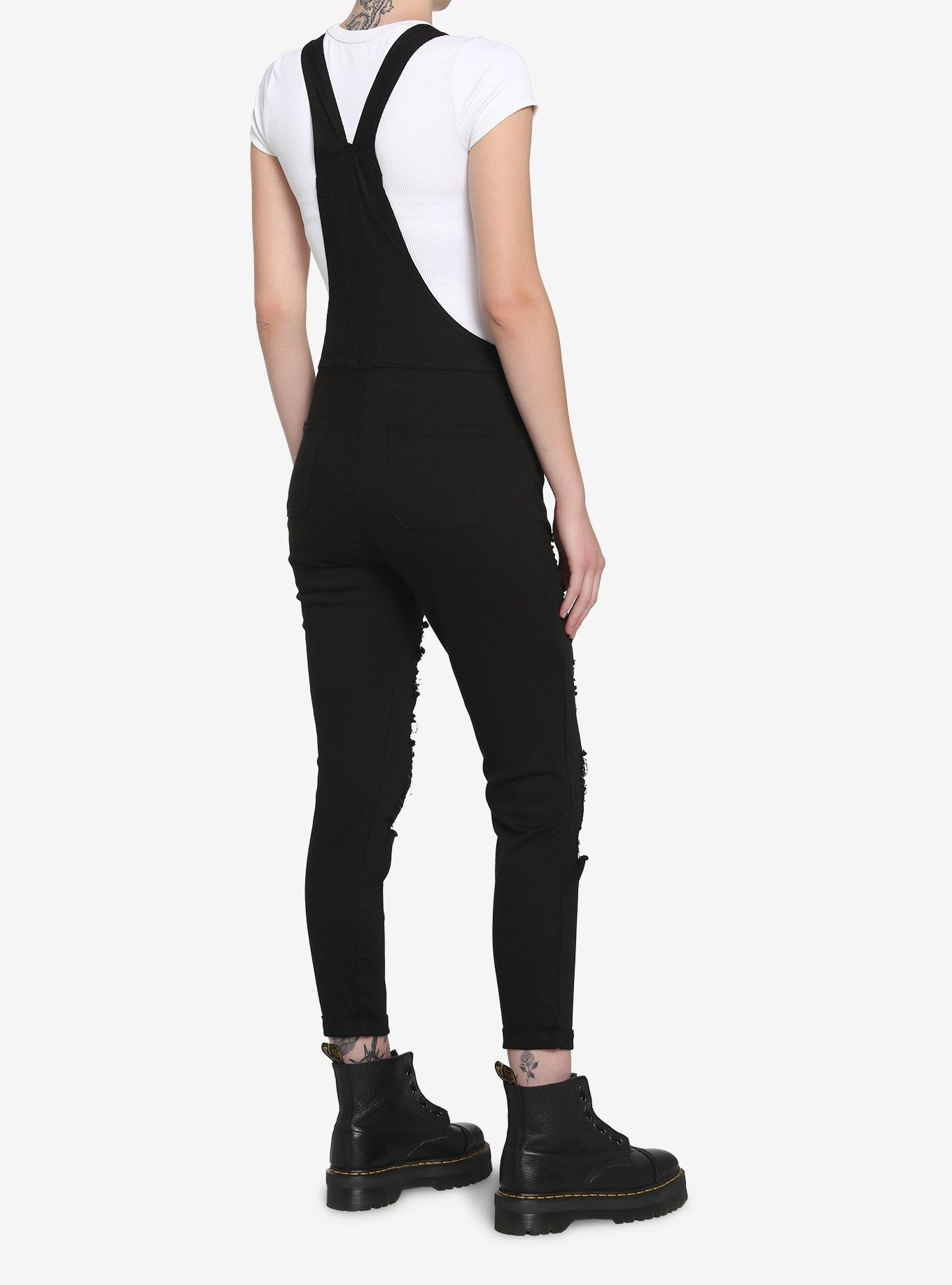 Black Destressed Overalls, BLACK, alternate