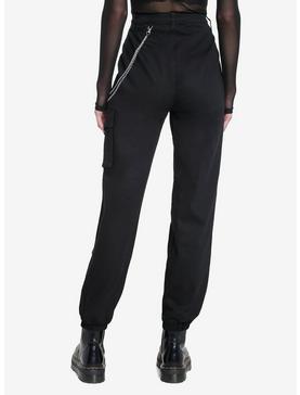Black Chain Zipper Pocket Jogger Pants, , hi-res