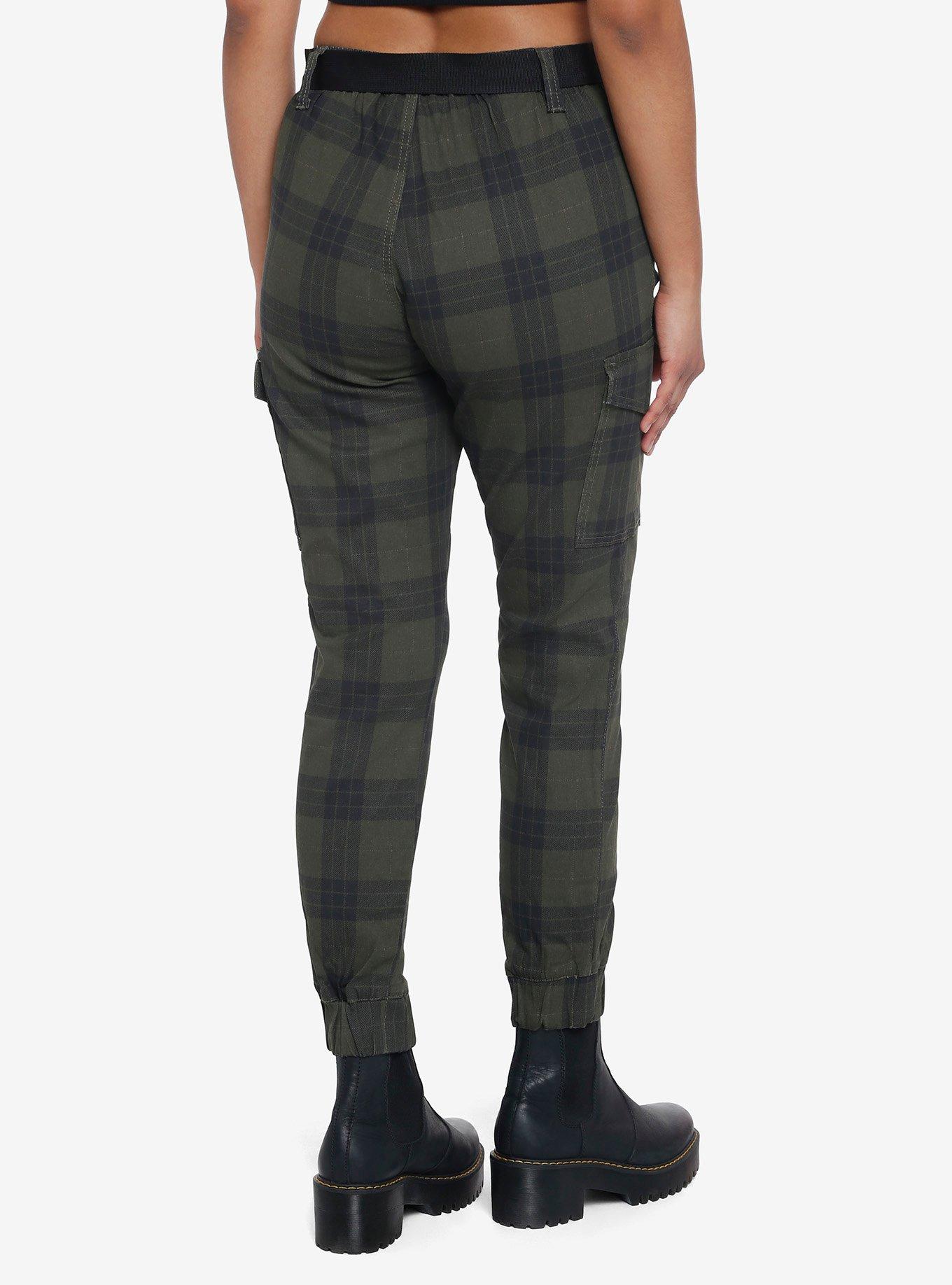 Olive Green Plaid Twill Jogger Pants, OLIVE, alternate