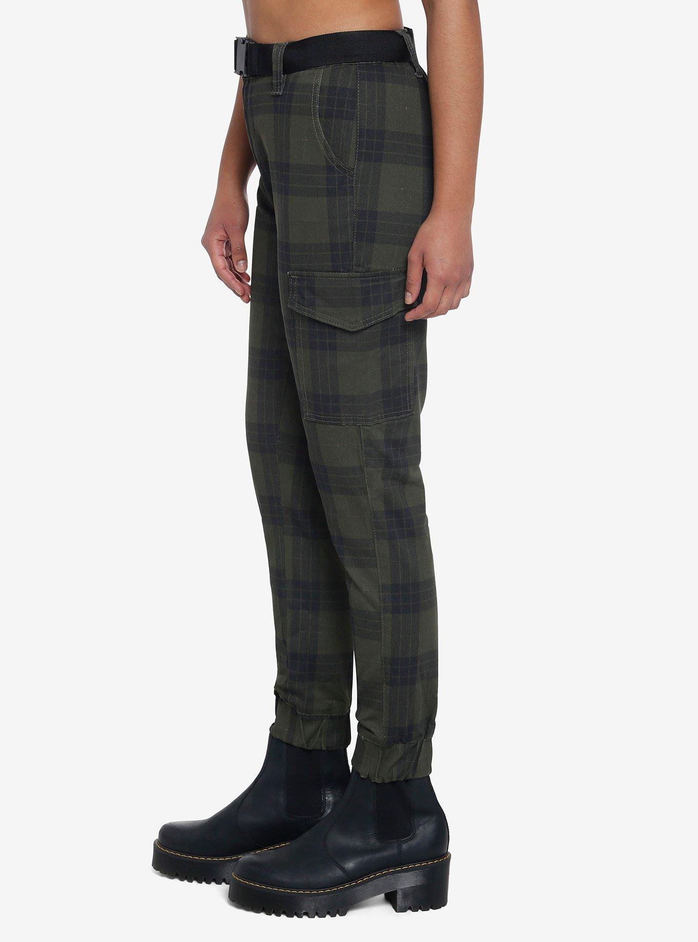 Olive Green Plaid Twill Jogger Pants, OLIVE, alternate