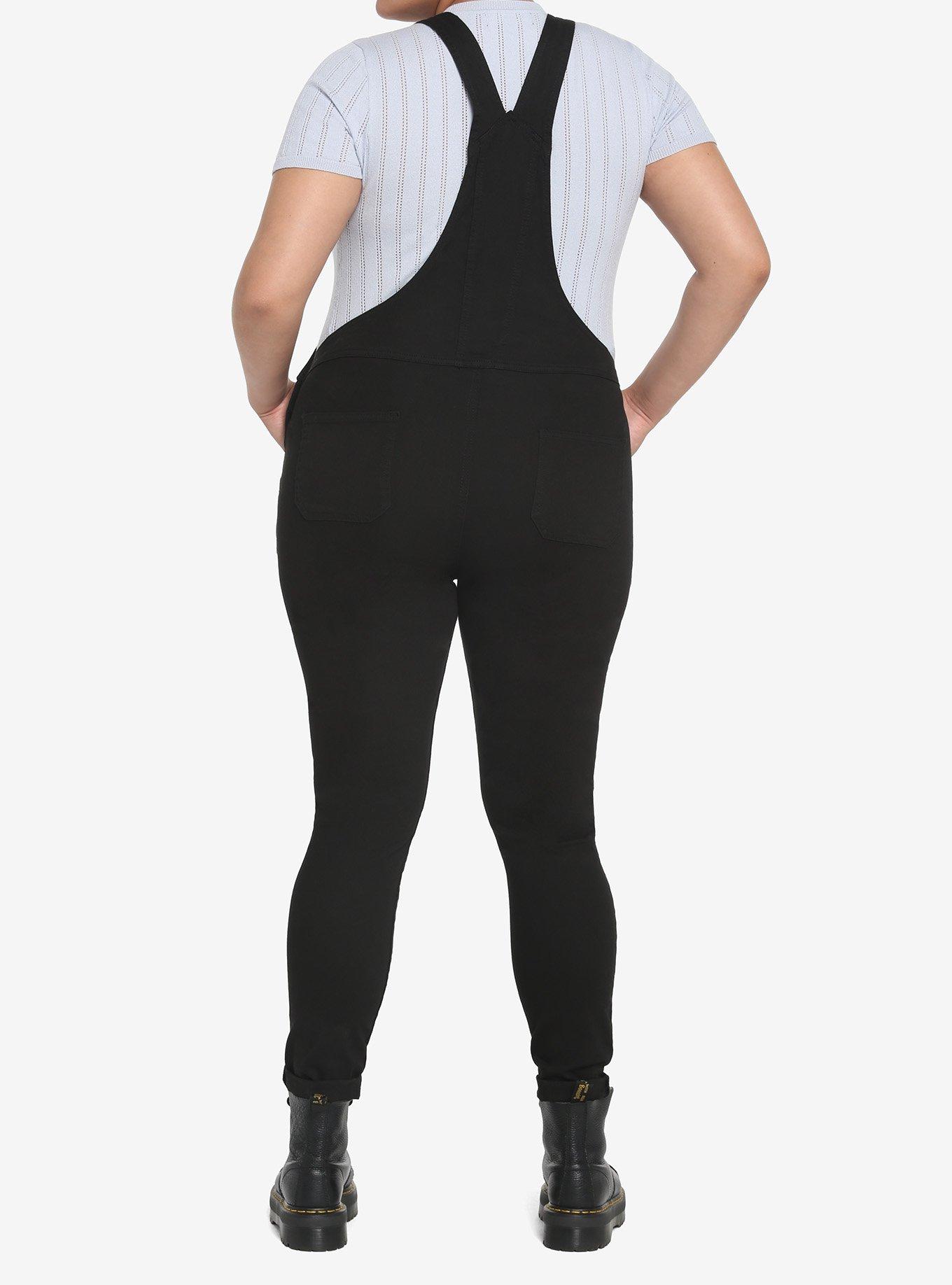 Black Destressed Overalls Plus Size, BLACK, alternate