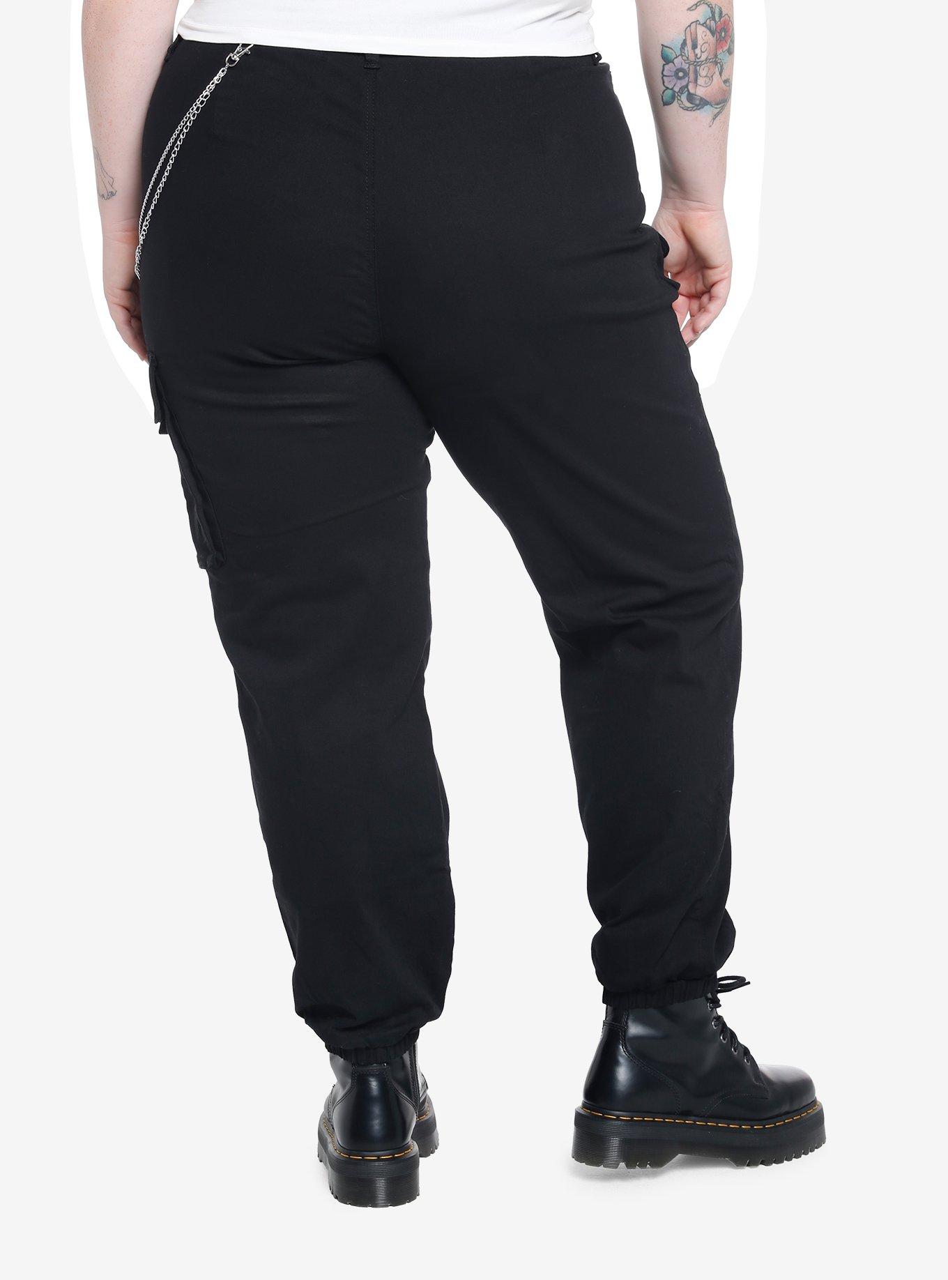 Black Side Chain Cargo Jogger Pants Plus Size, BLACK, alternate