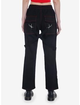 Black & Red Stitch Suspender Jogger Pants, , hi-res