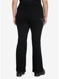 Black Side Chain Button Flare Pants Plus Size, BLACK, alternate