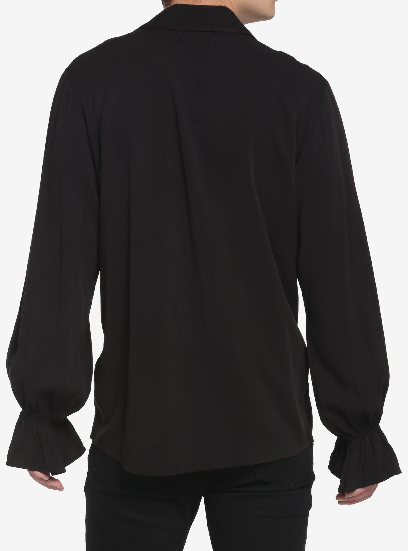 Black Ruffle Lace-Up Long-Sleeve Shirt, BLACK, alternate