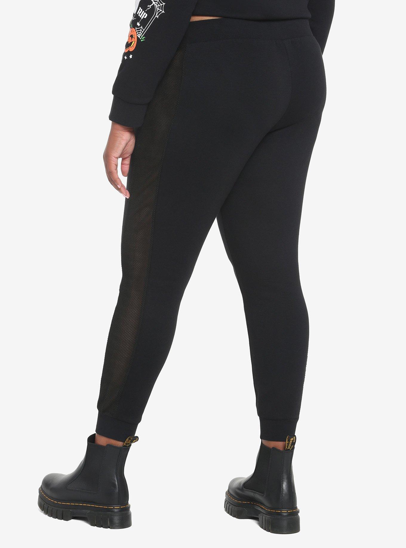 Halloween Icons Mesh Girls Pants Plus Size, BLACK, alternate