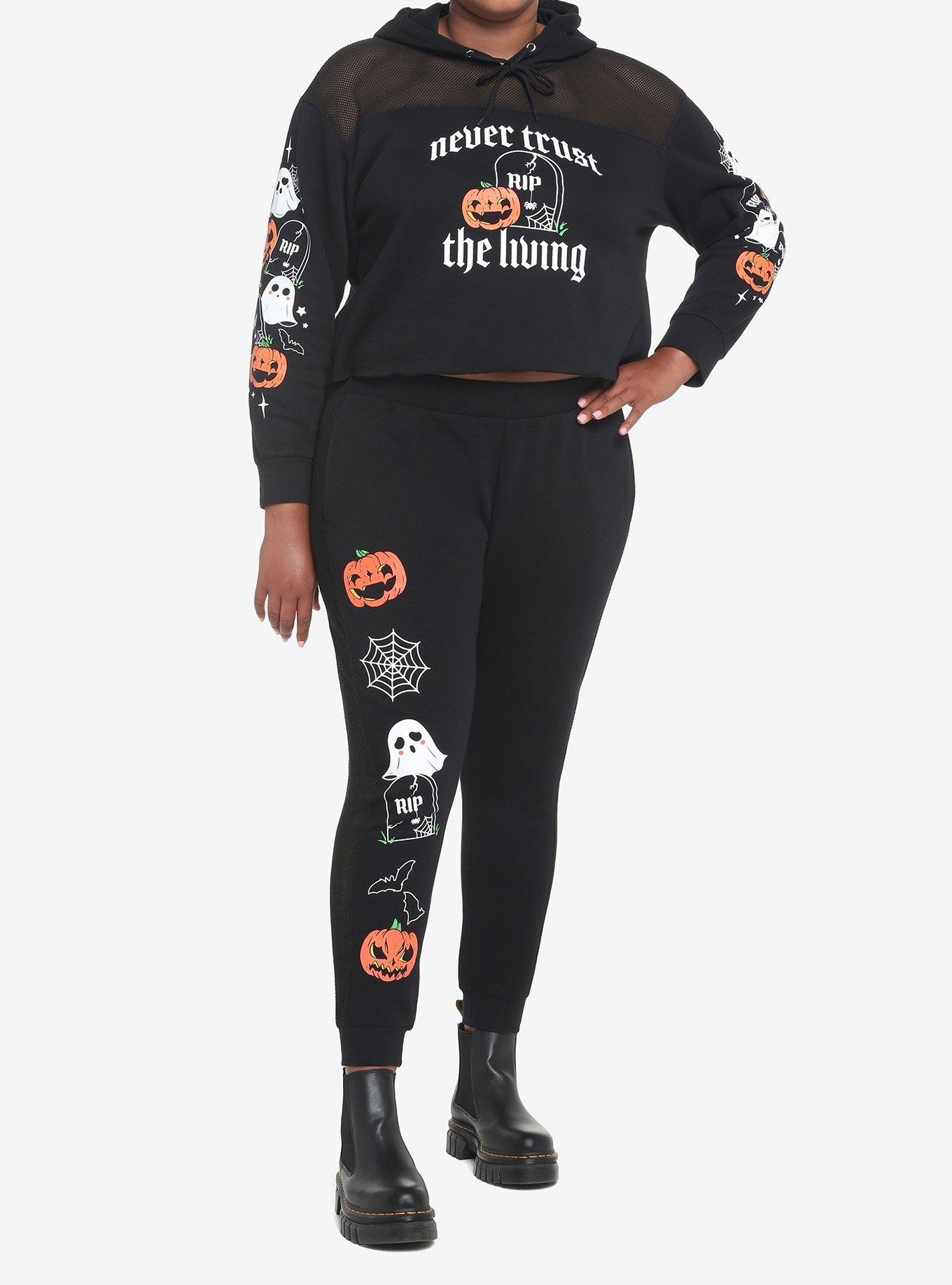 Halloween Icons Mesh Girls Pants Plus Size, BLACK, alternate