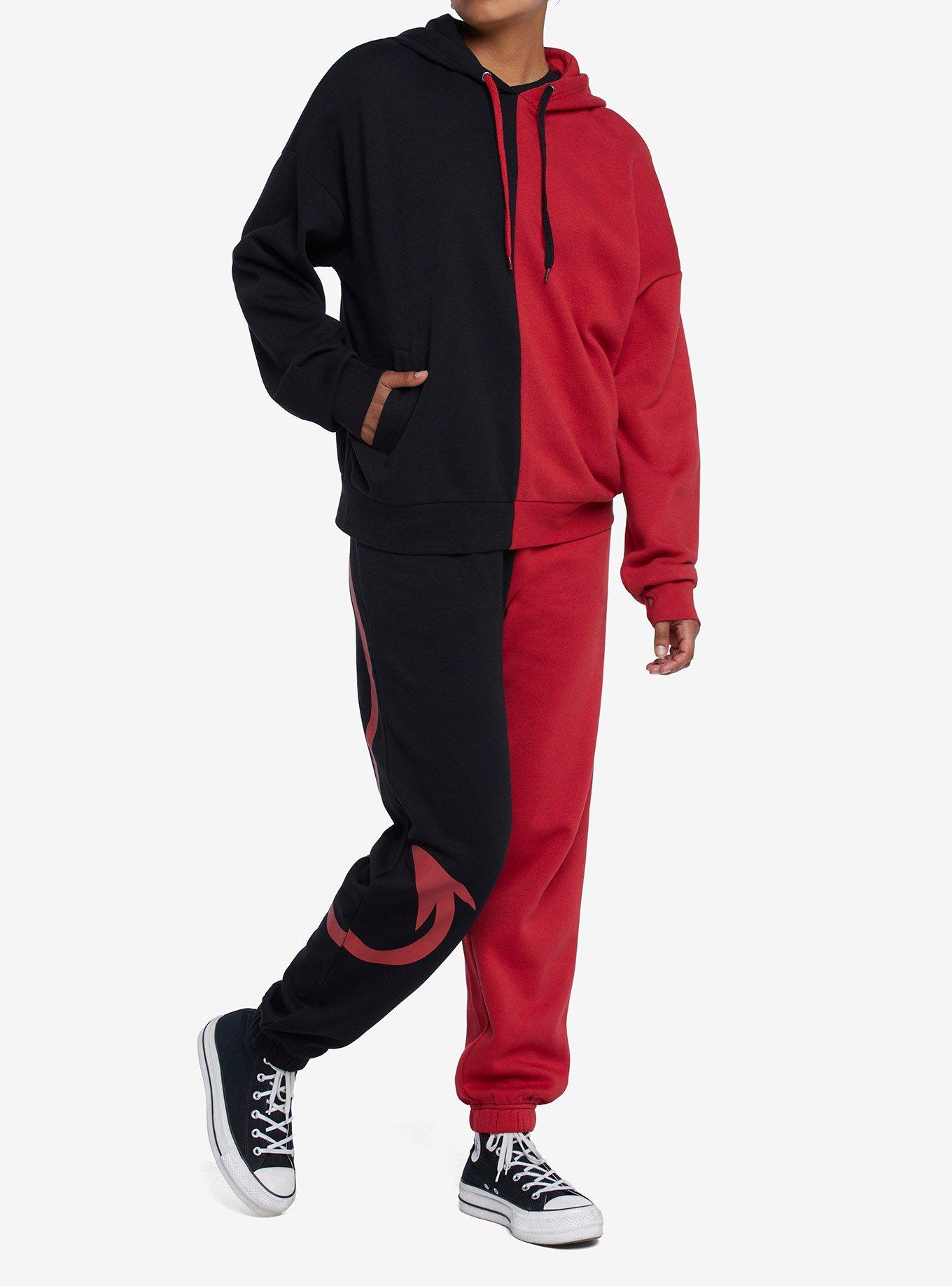 Red & Black Devil Tail Split Girls Sweatpants, RED, alternate