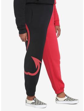 Red & Black Devil Tail Split Girls Sweatpants Plus Size, , hi-res