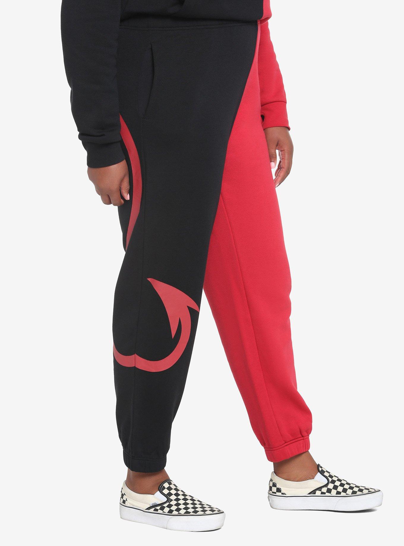 Red & Black Devil Tail Split Girls Sweatpants Plus Size, RED, alternate