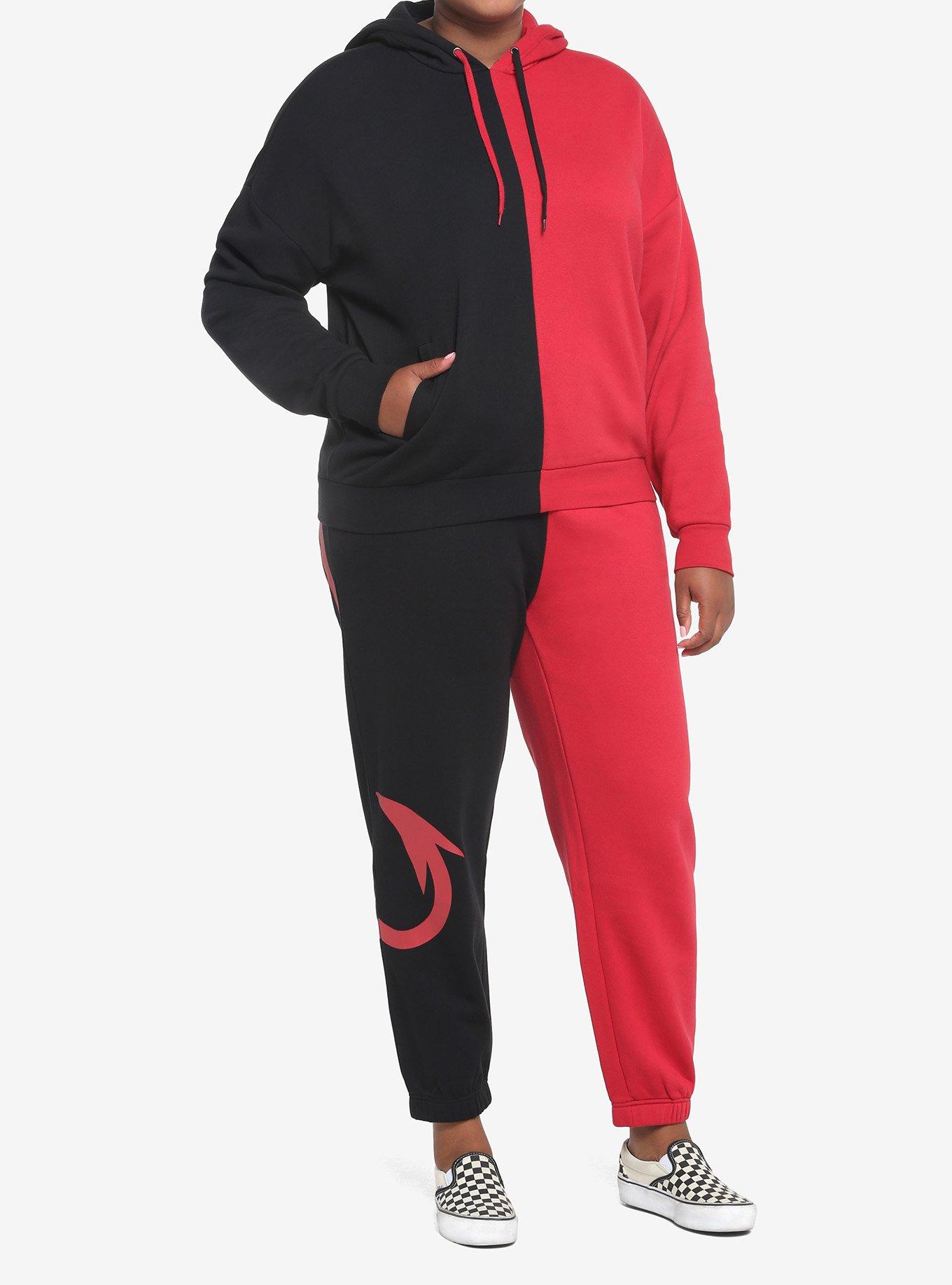 Red & Black Devil Tail Split Girls Sweatpants Plus Size, RED, alternate