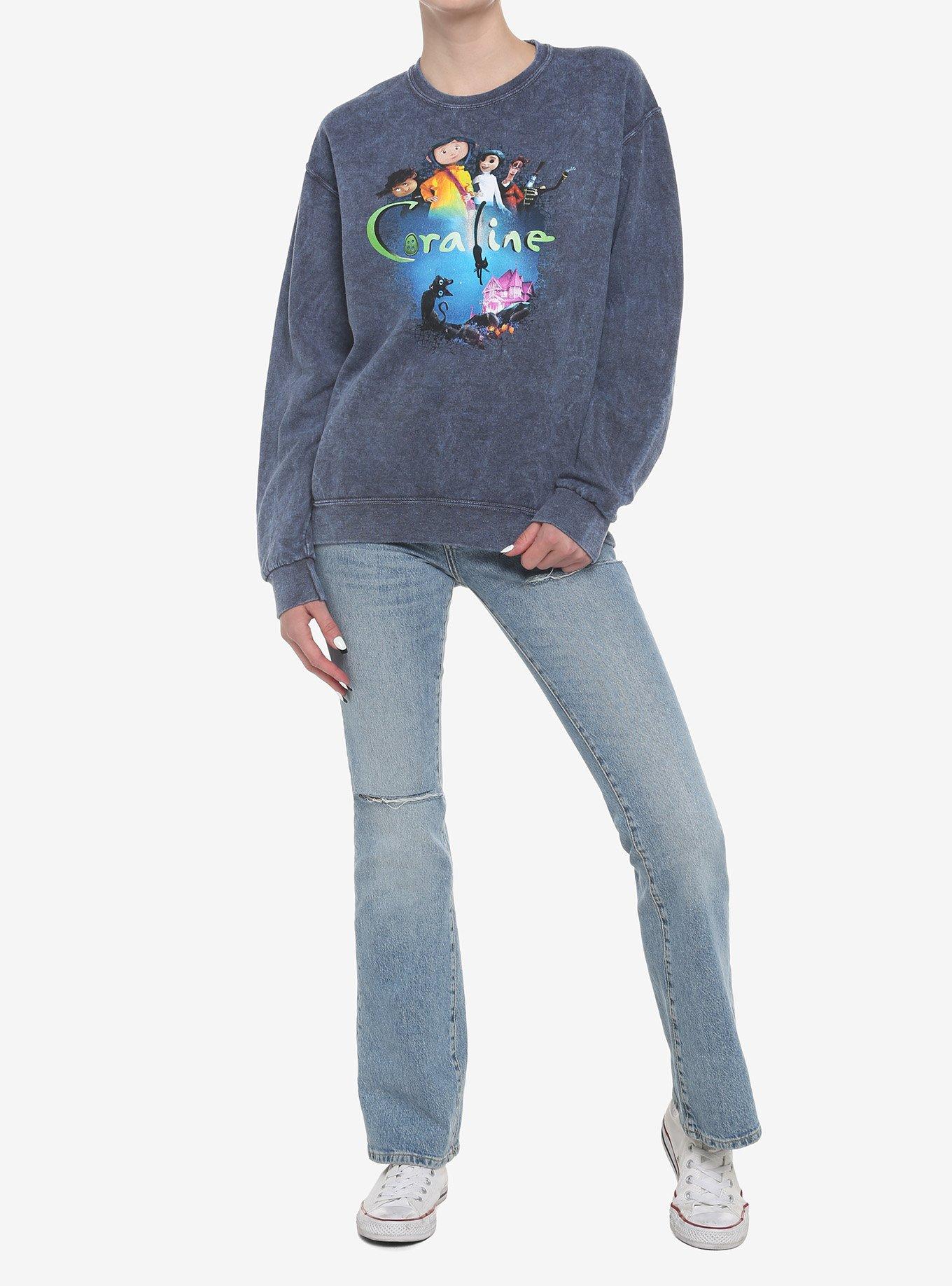 Coraline Film Poster Mineral Wash Girls Crewneck Sweater, MULTI, alternate
