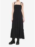 Black Smocked Tiered Midi Dress, BLACK, alternate