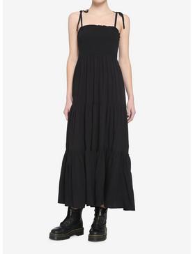 Black Smocked Tiered Midi Dress, , hi-res