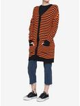 Orange & Black Stripe Oversized Girls Cardigan, STRIPES - ORANGE, alternate