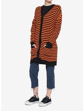 Orange & Black Stripe Oversized Girls Cardigan, , hi-res