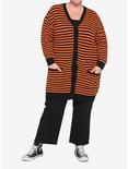Orange & Black Stripe Oversized Girls Cardigan Plus Size, STRIPES - ORANGE, alternate