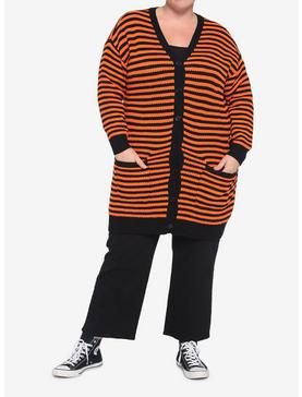 Orange & Black Stripe Oversized Girls Cardigan Plus Size, , hi-res