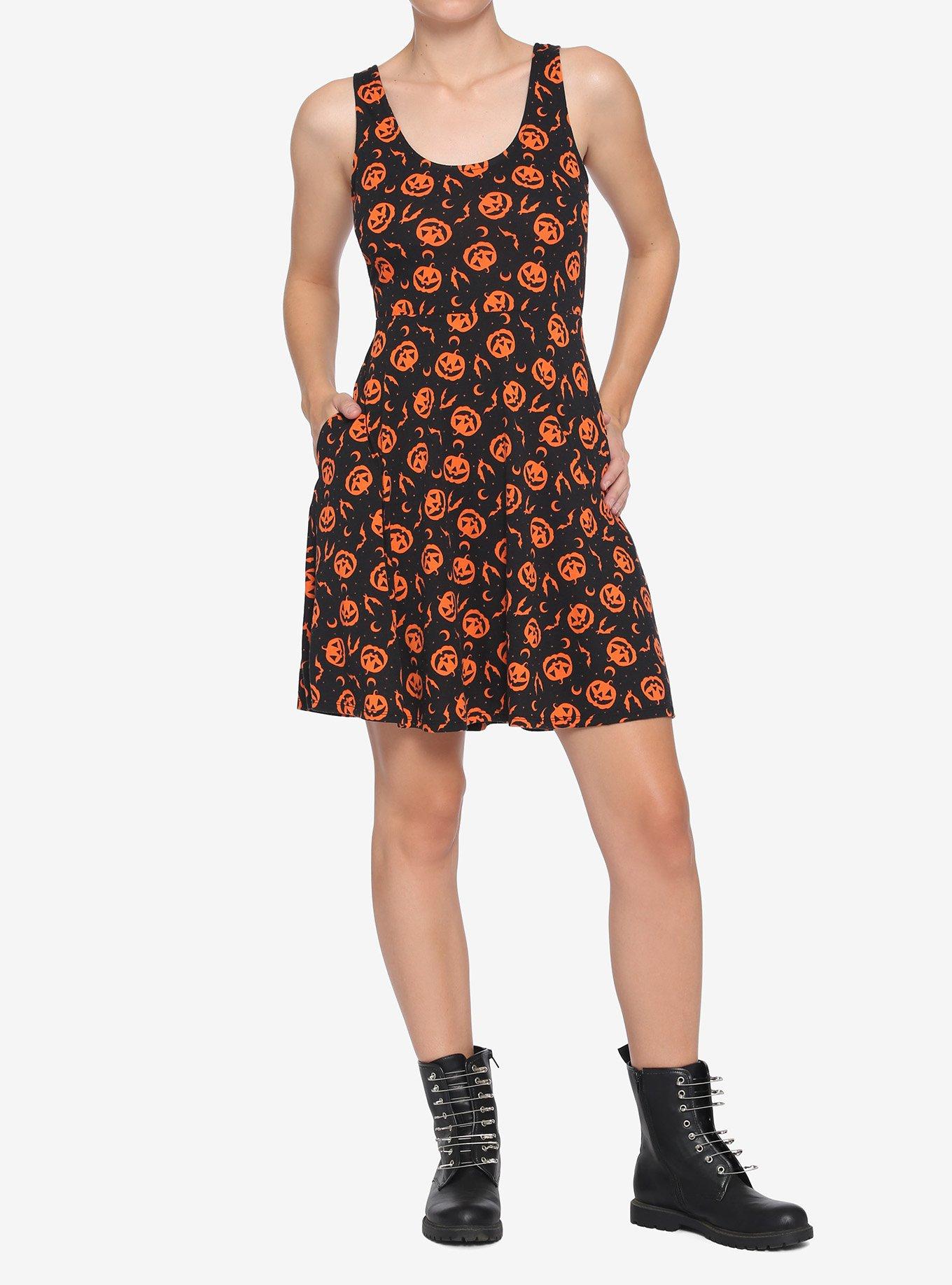 Black & Orange Pumpkin Dress, BLACK, alternate