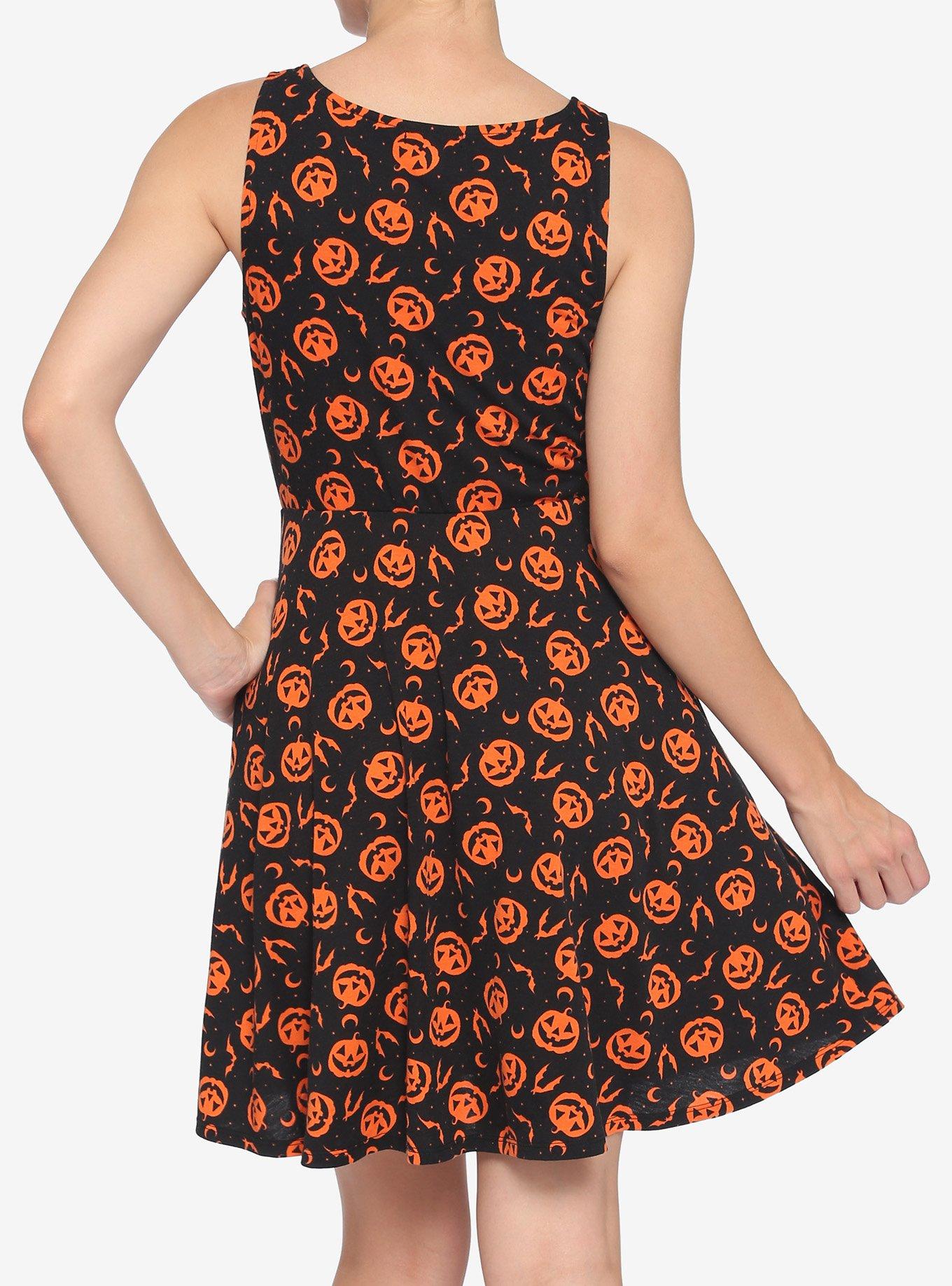 Black & Orange Pumpkin Dress, BLACK, alternate