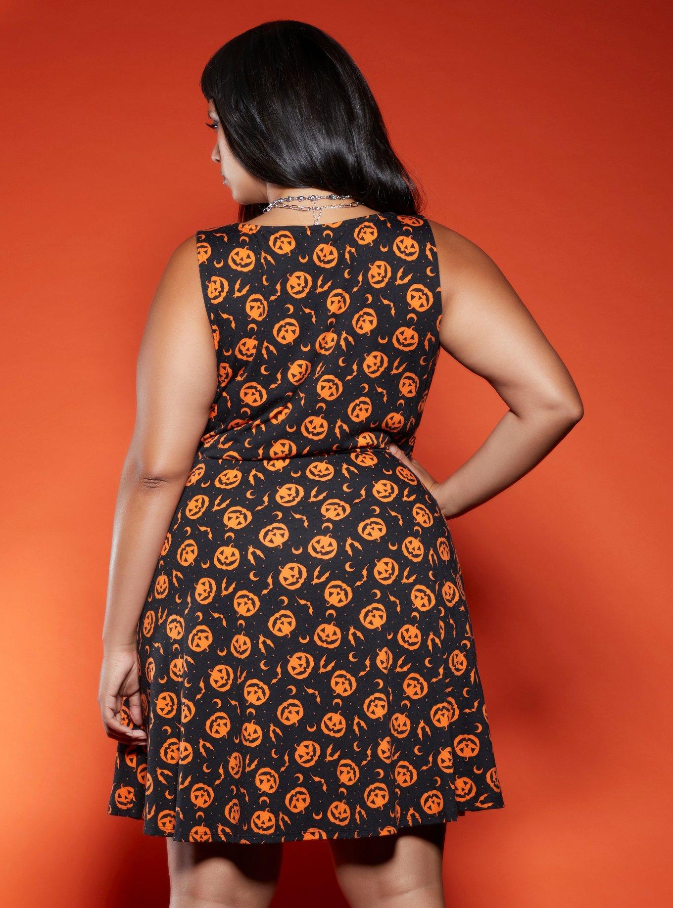 Black & Orange Pumpkin Dress Plus Size, BLACK, alternate