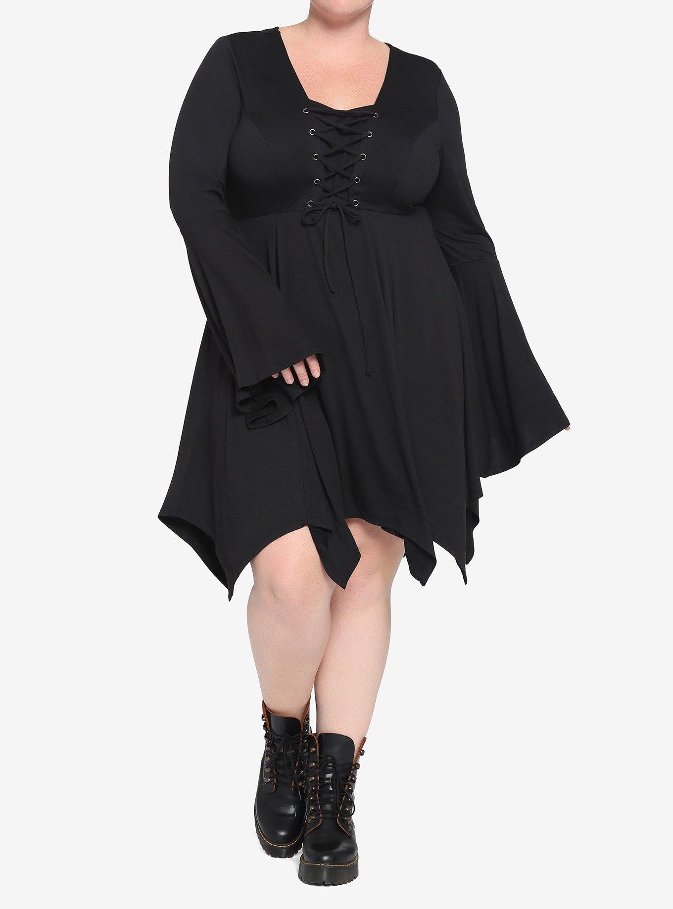 Black Lace-Up Hanky Hem Dress Plus Size, BLACK, alternate