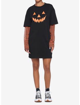 Orange & Black Stripe Pumpkin Twofer T-Shirt Dress, , hi-res